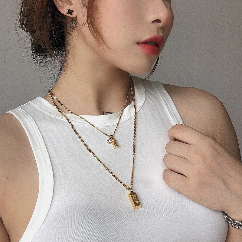 14K Gold Petite Brick Pendant Necklace