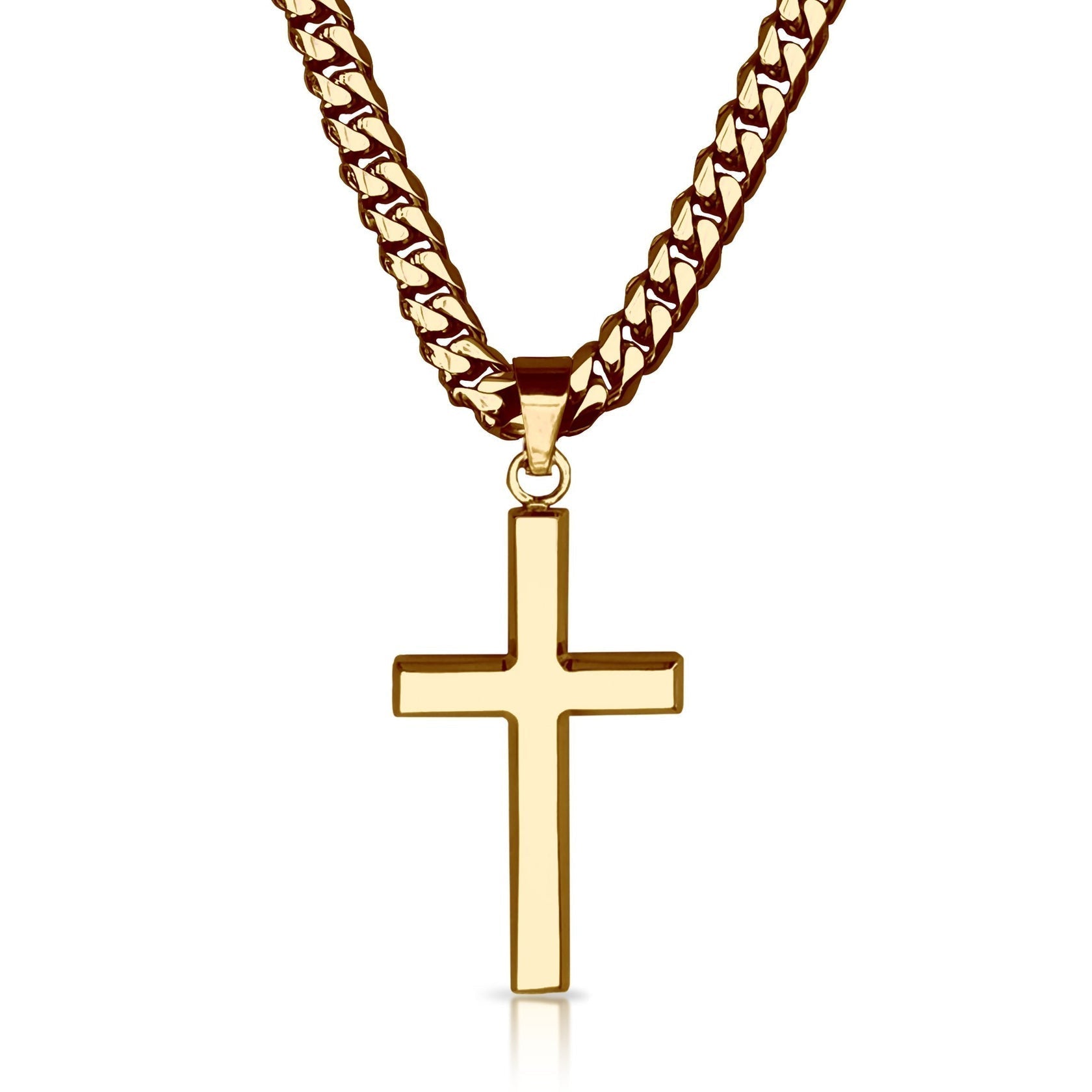 14K Gold Pro Cross Pendant With 6mm Cuban Link Chain Necklace
