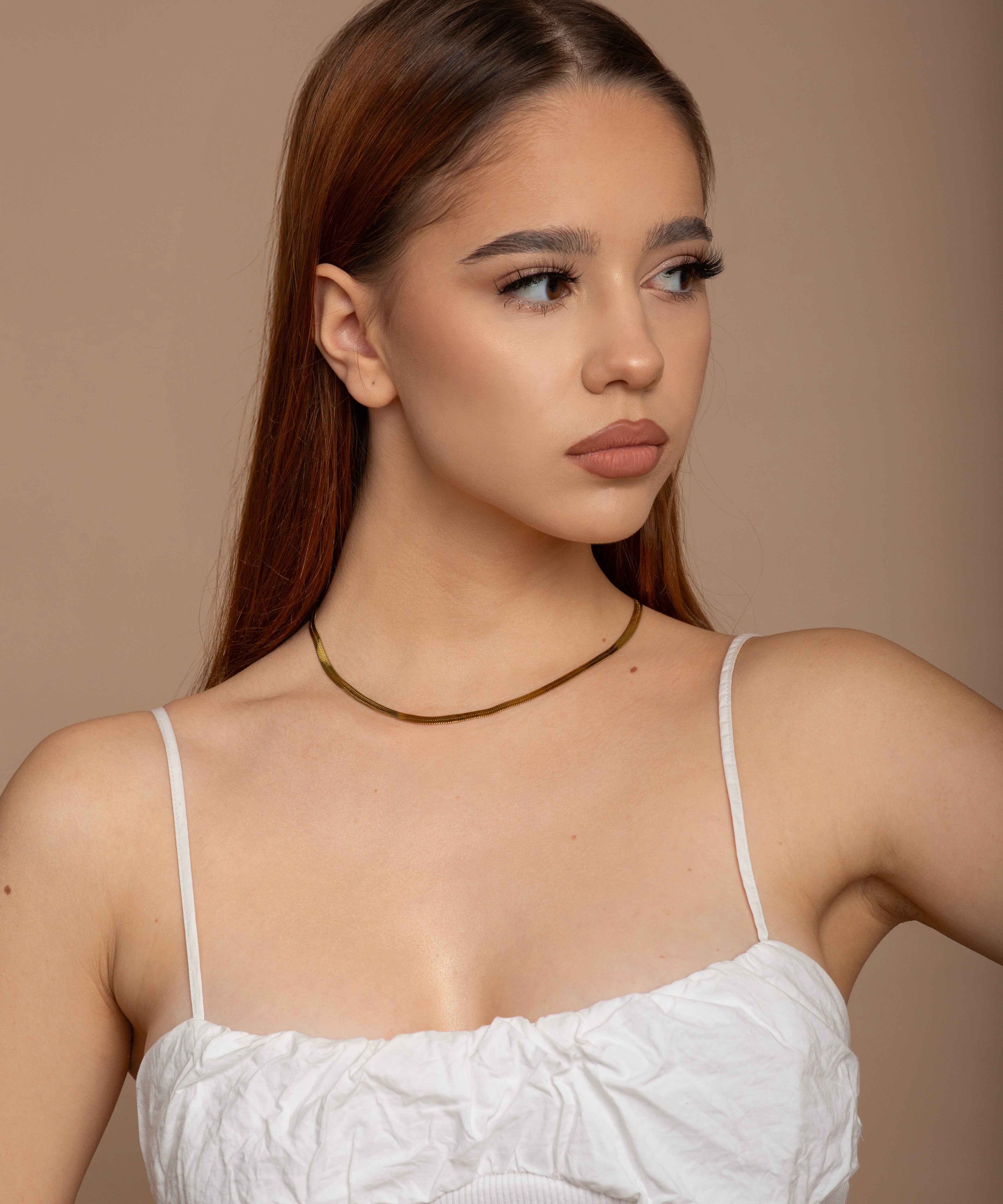 14K Gold Herringbone Chain Necklace