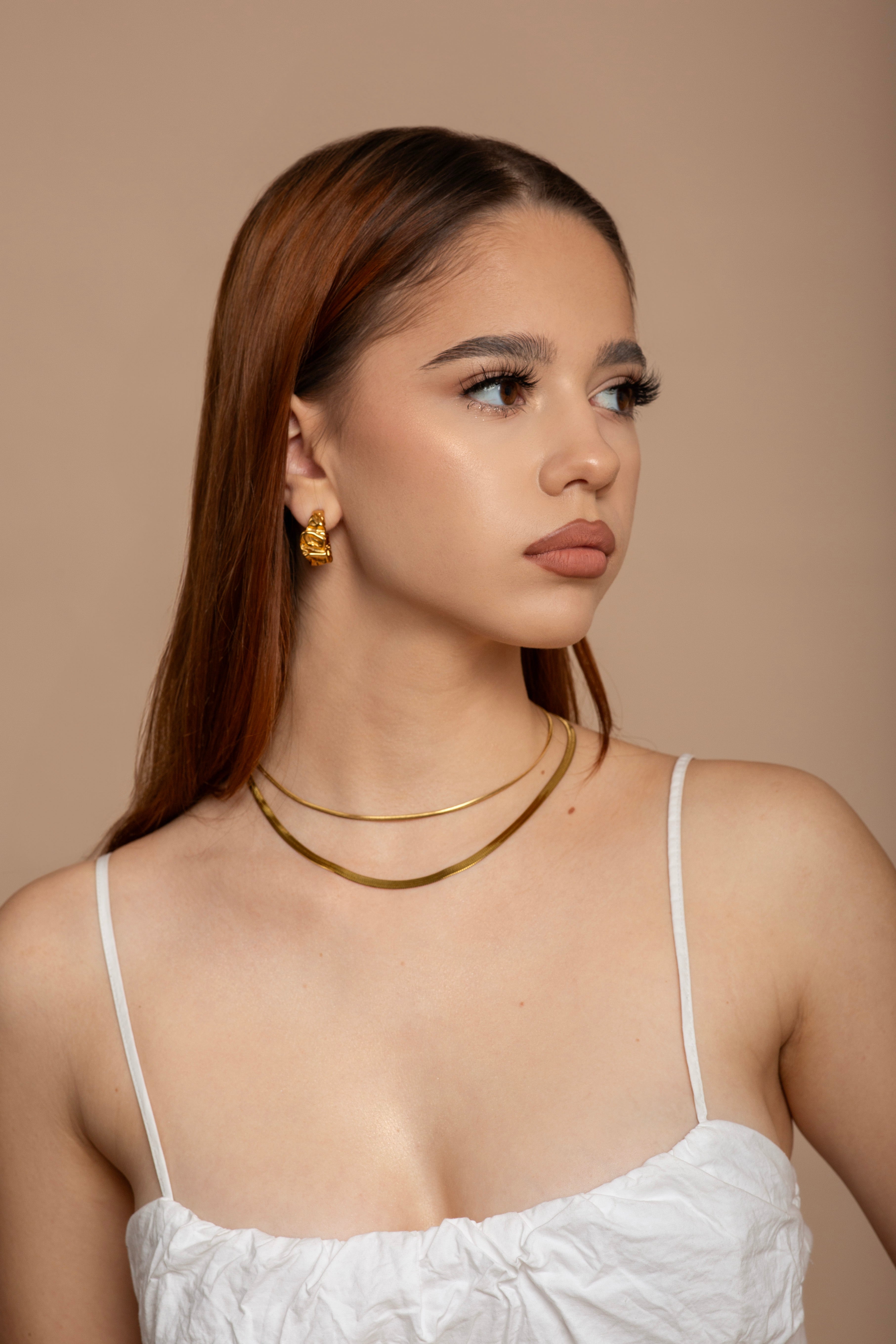 14K Gold Herringbone Chain Necklace