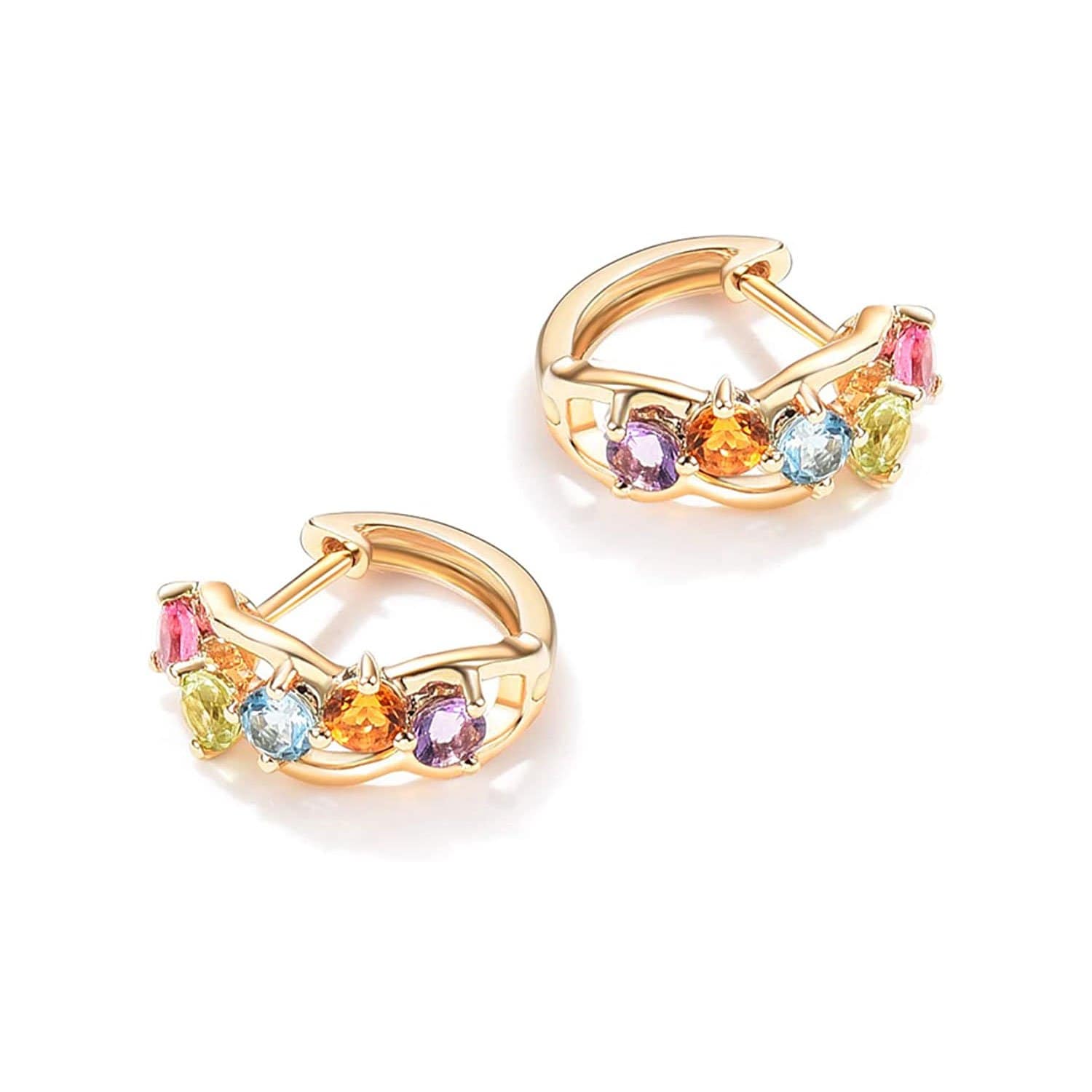 14K Gold Multicolored Gemstone Hoop Earrings