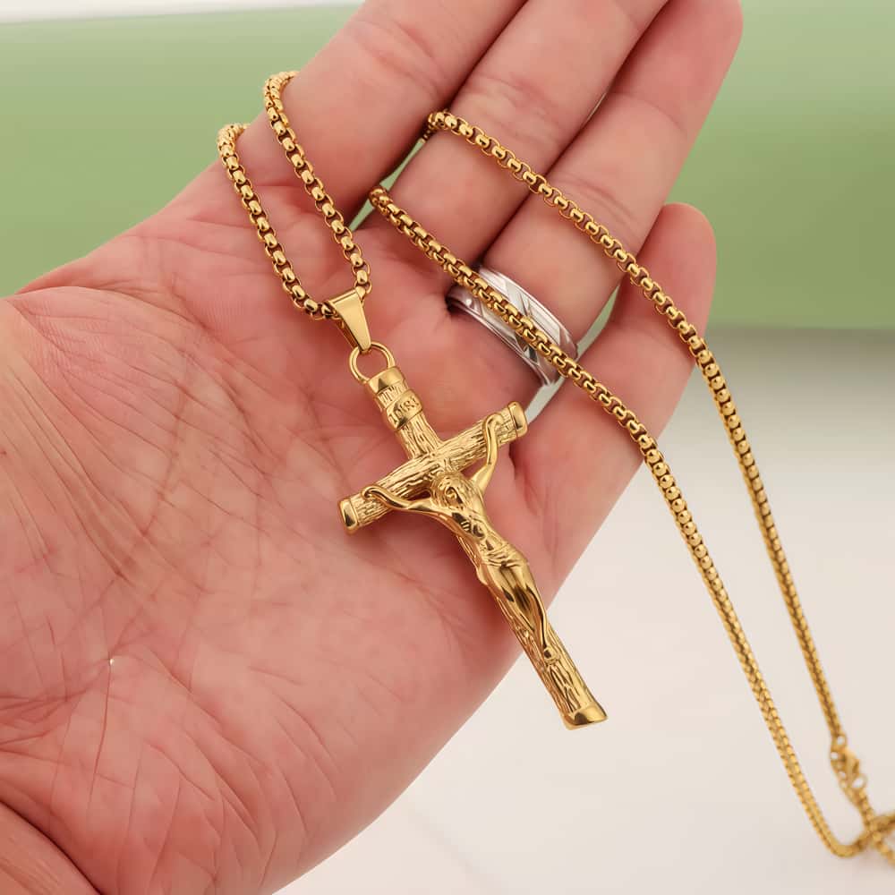 14K Gold Lamb of God Cross Necklace