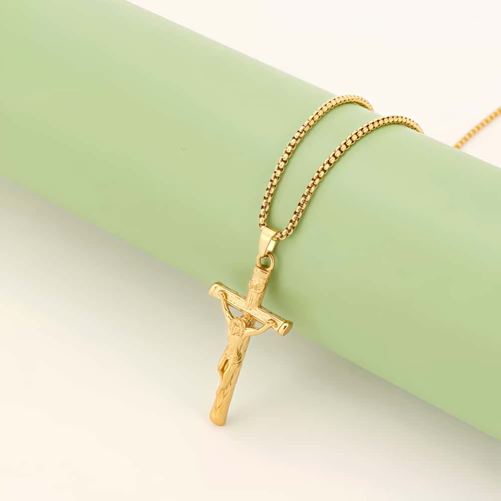 14K Gold Lamb of God Cross Necklace