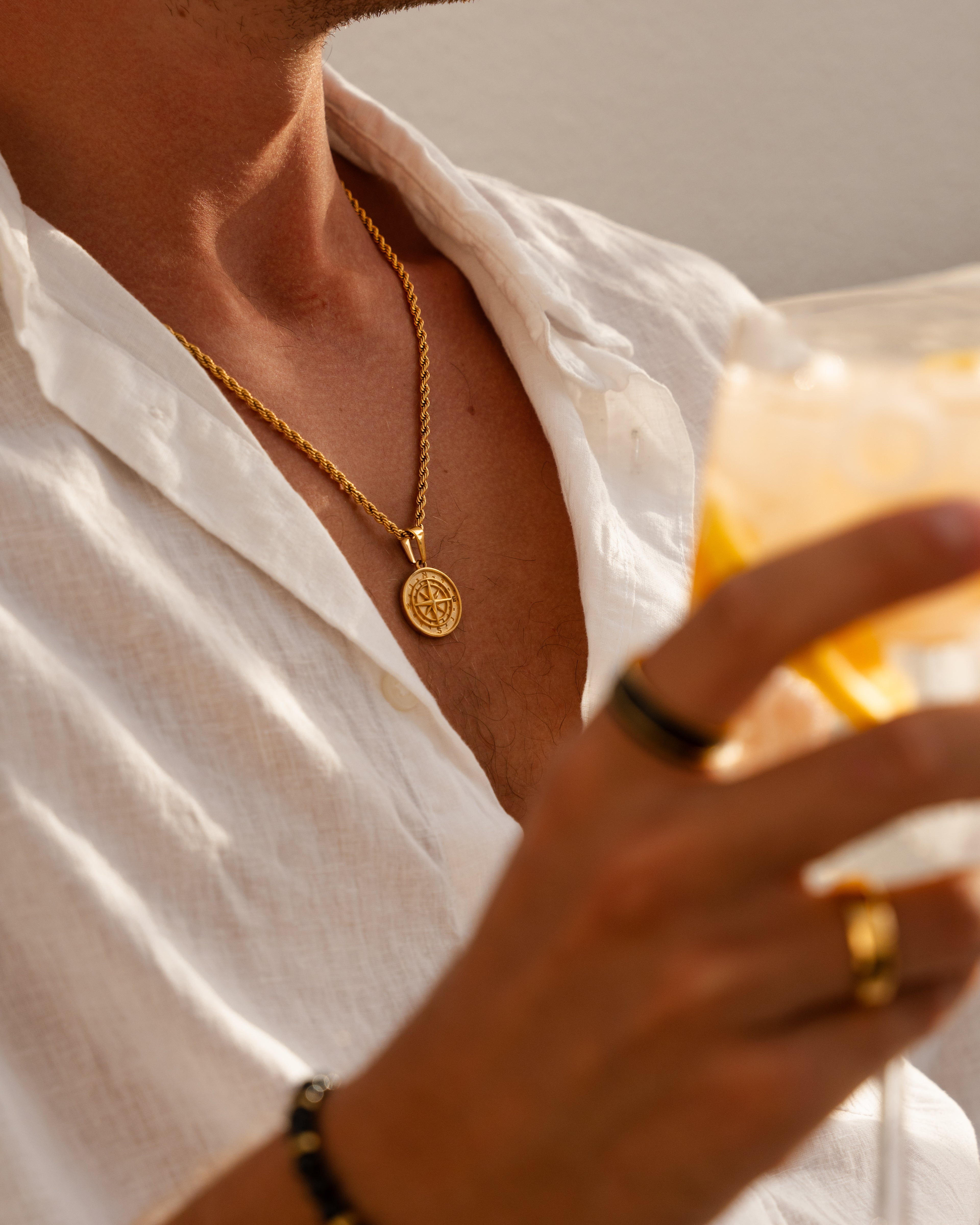 14K Gold Compass Pendant Necklace