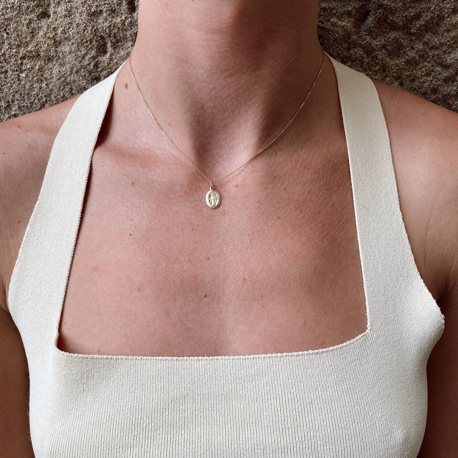 14k blessed mary necklace