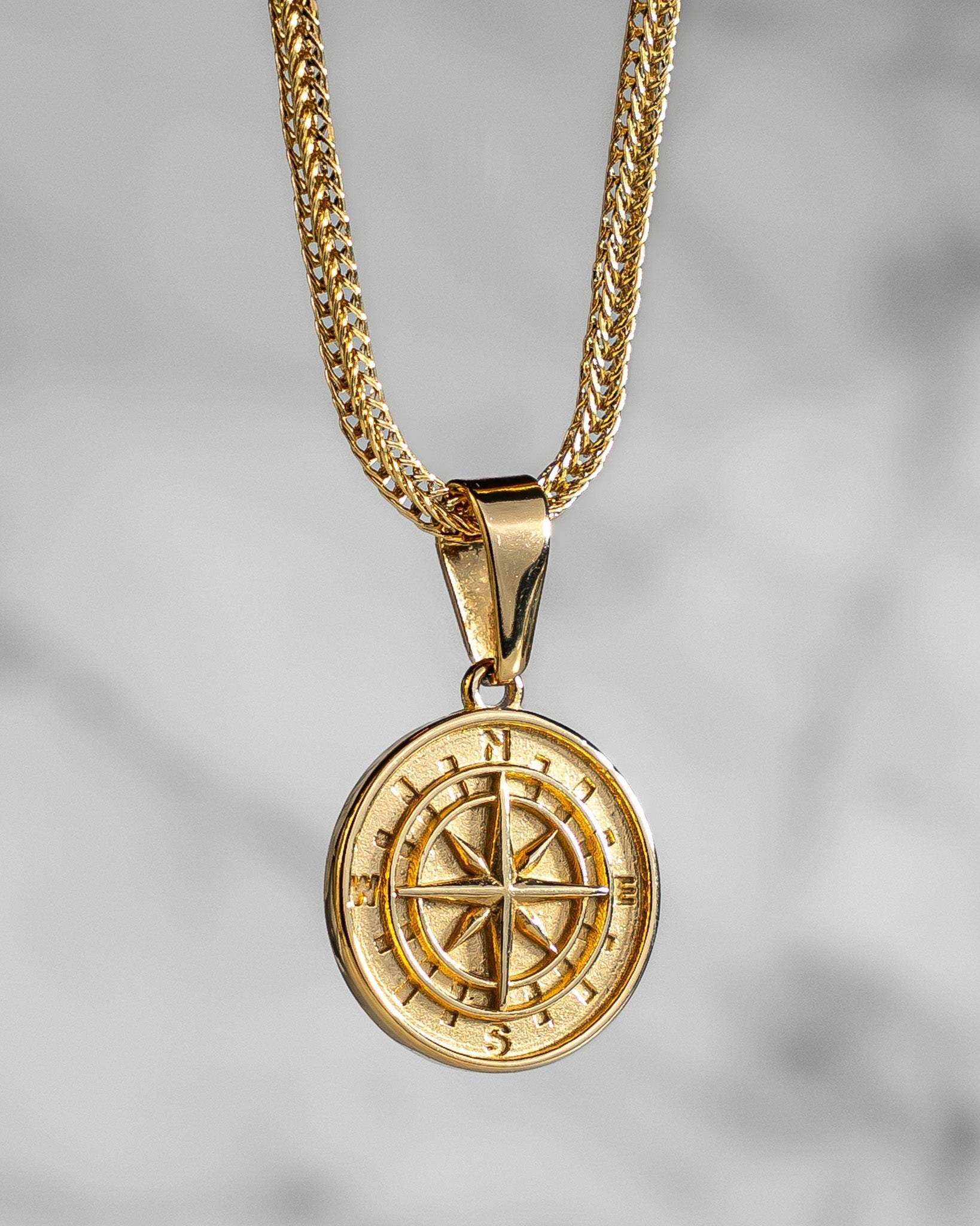 14K Gold Compass Pendant Necklace