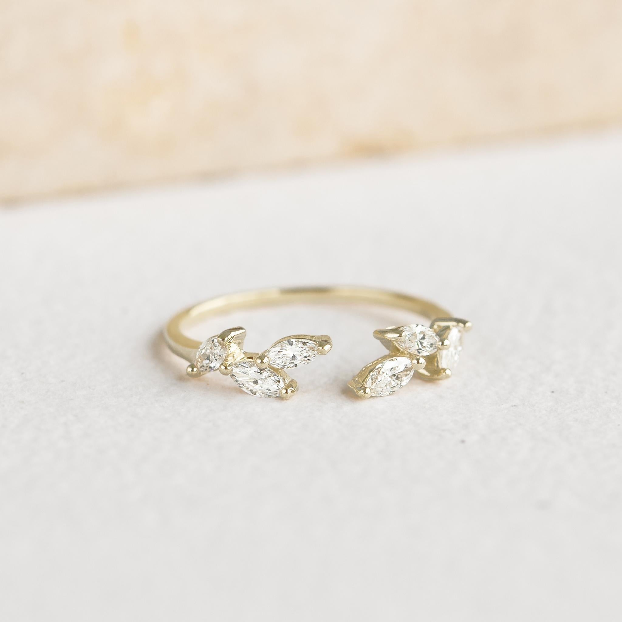 14k Gold Open Diamond Leaf Ring