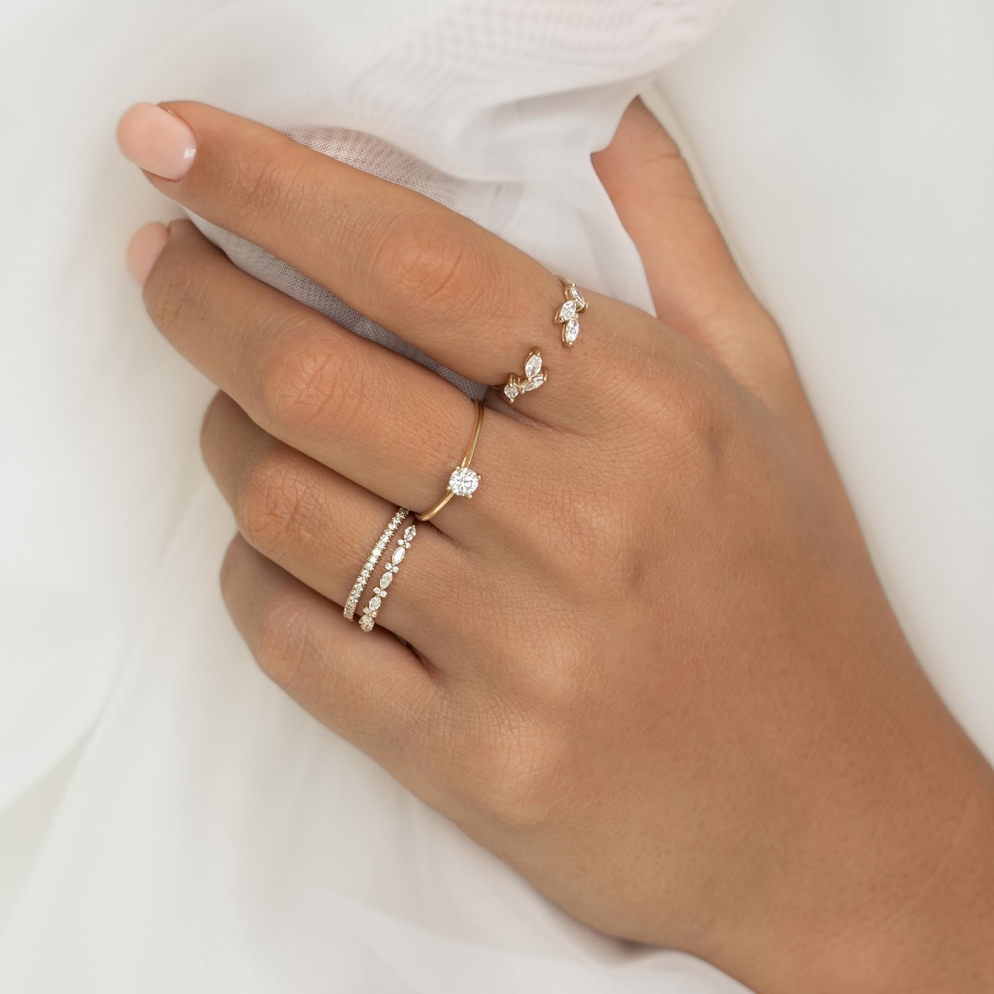 14k Gold Open Diamond Leaf Ring