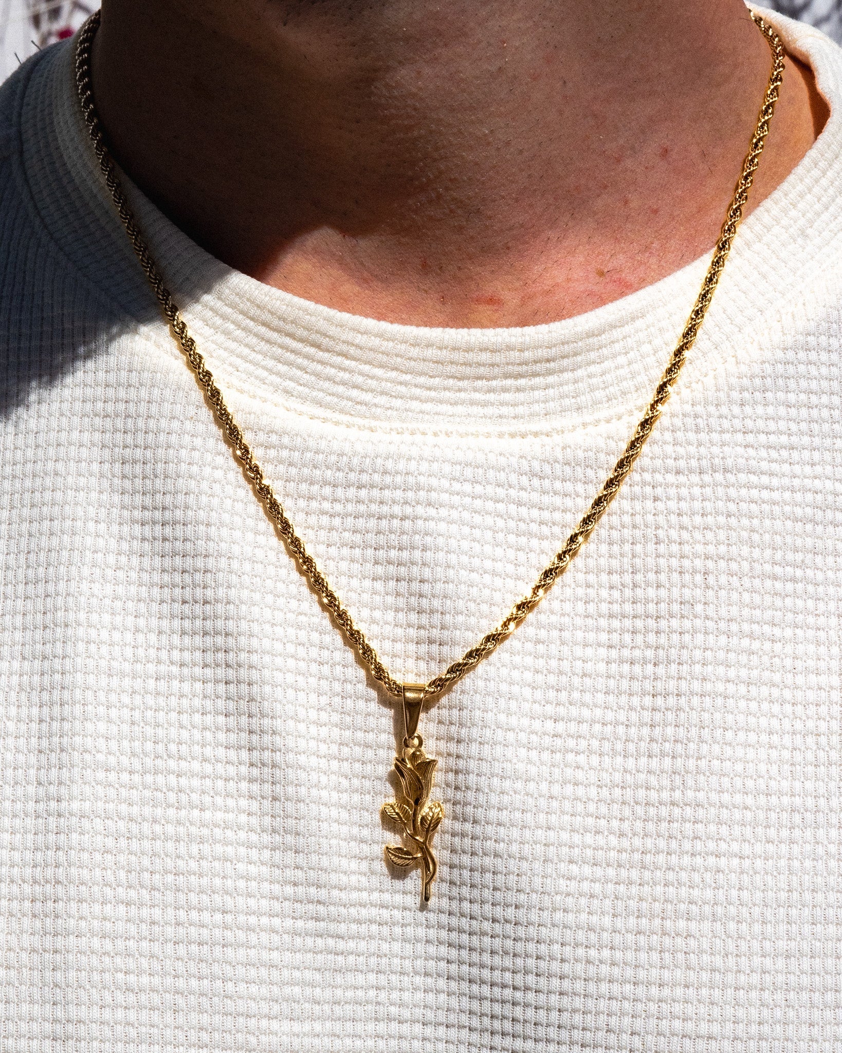 14K gold rose pendant necklace