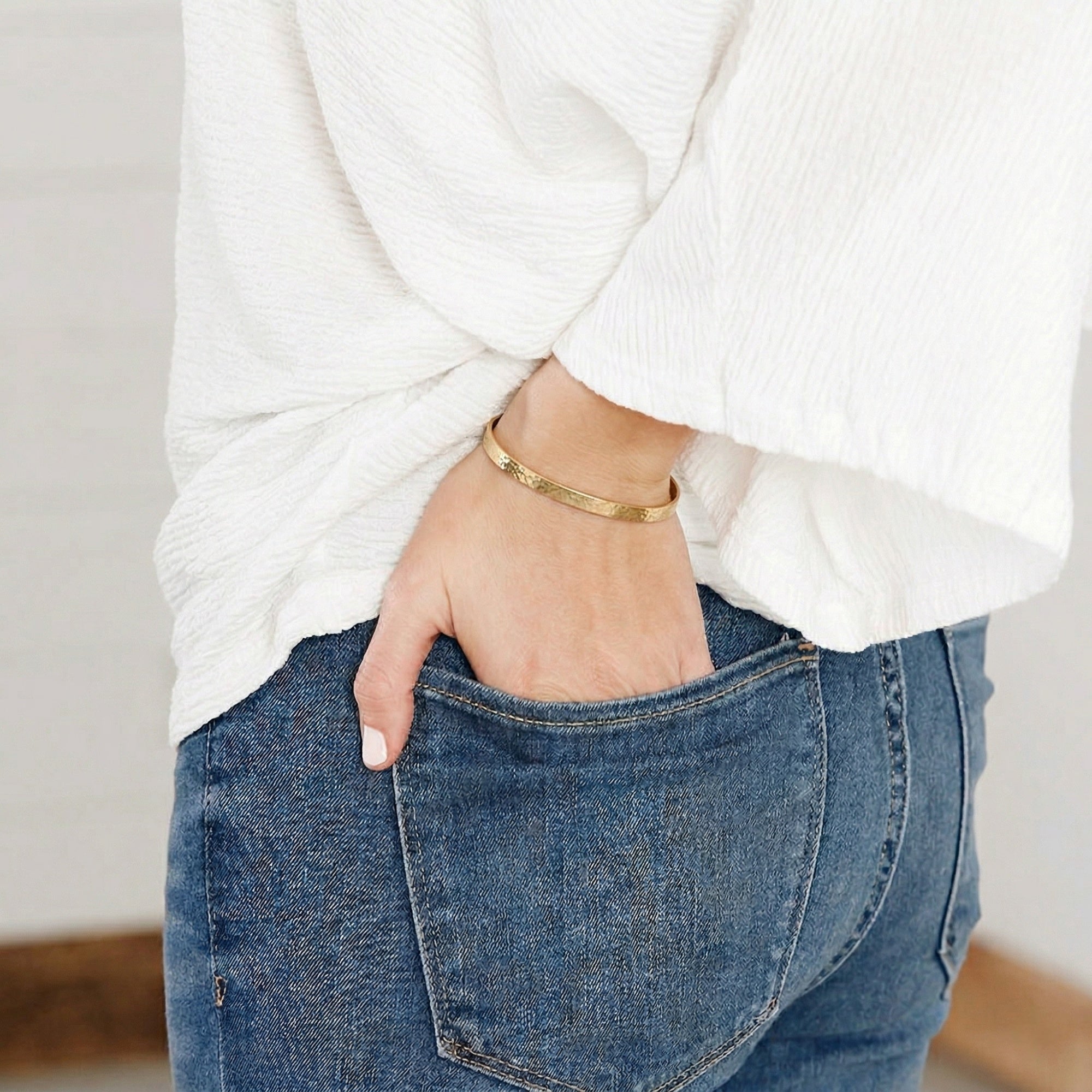 14K Gold Elara Hammered Cuff Bracelet