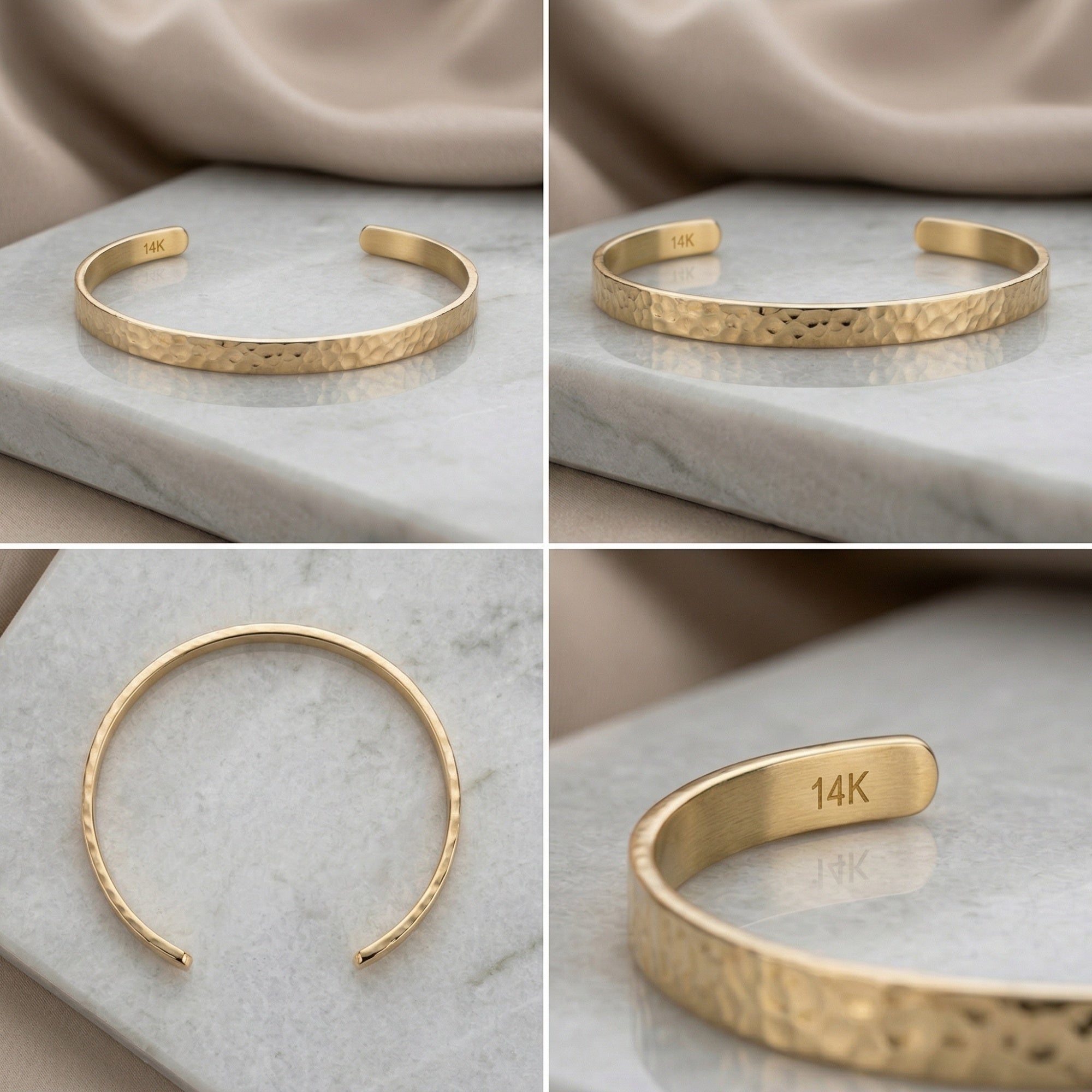 14K Gold Elara Hammered Cuff Bracelet