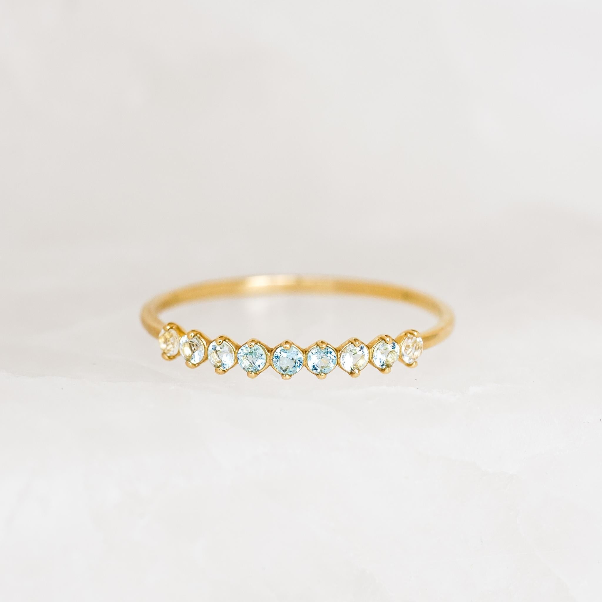 March Birthstone Ring 14k Gold - Ombre Blue Topaz
