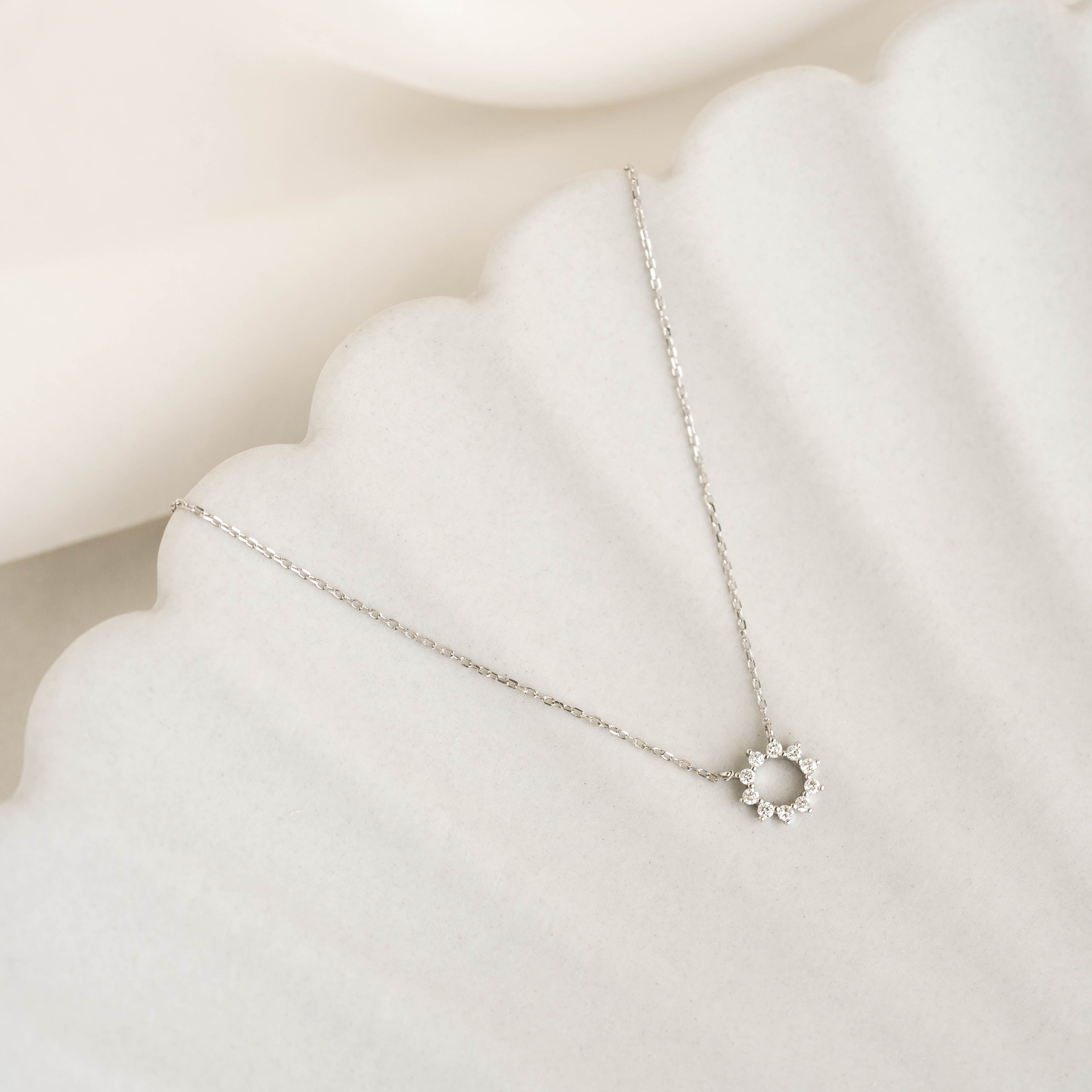 Diamond Sun Necklace White Gold - Lova