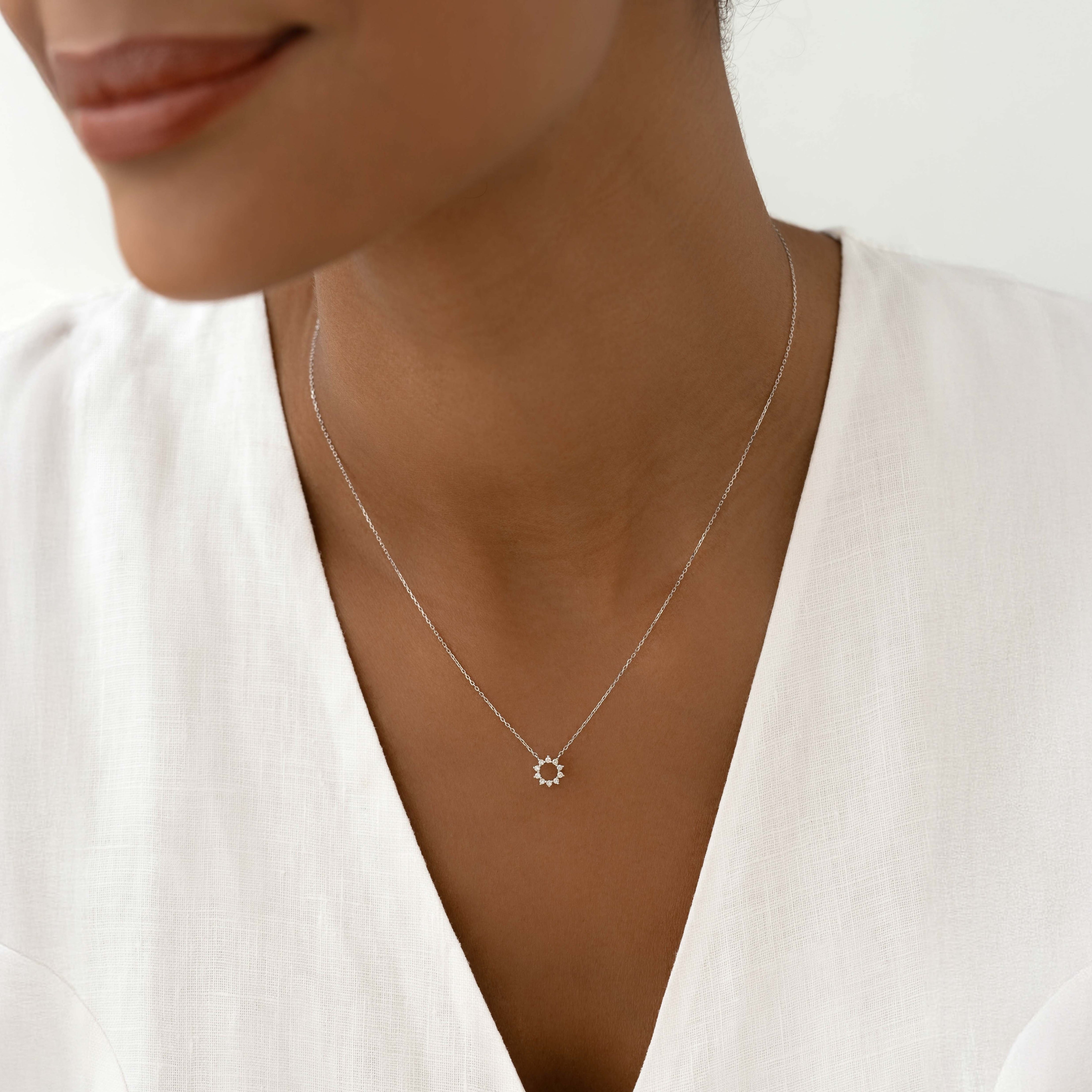 Diamond Sun Necklace White Gold - Lova