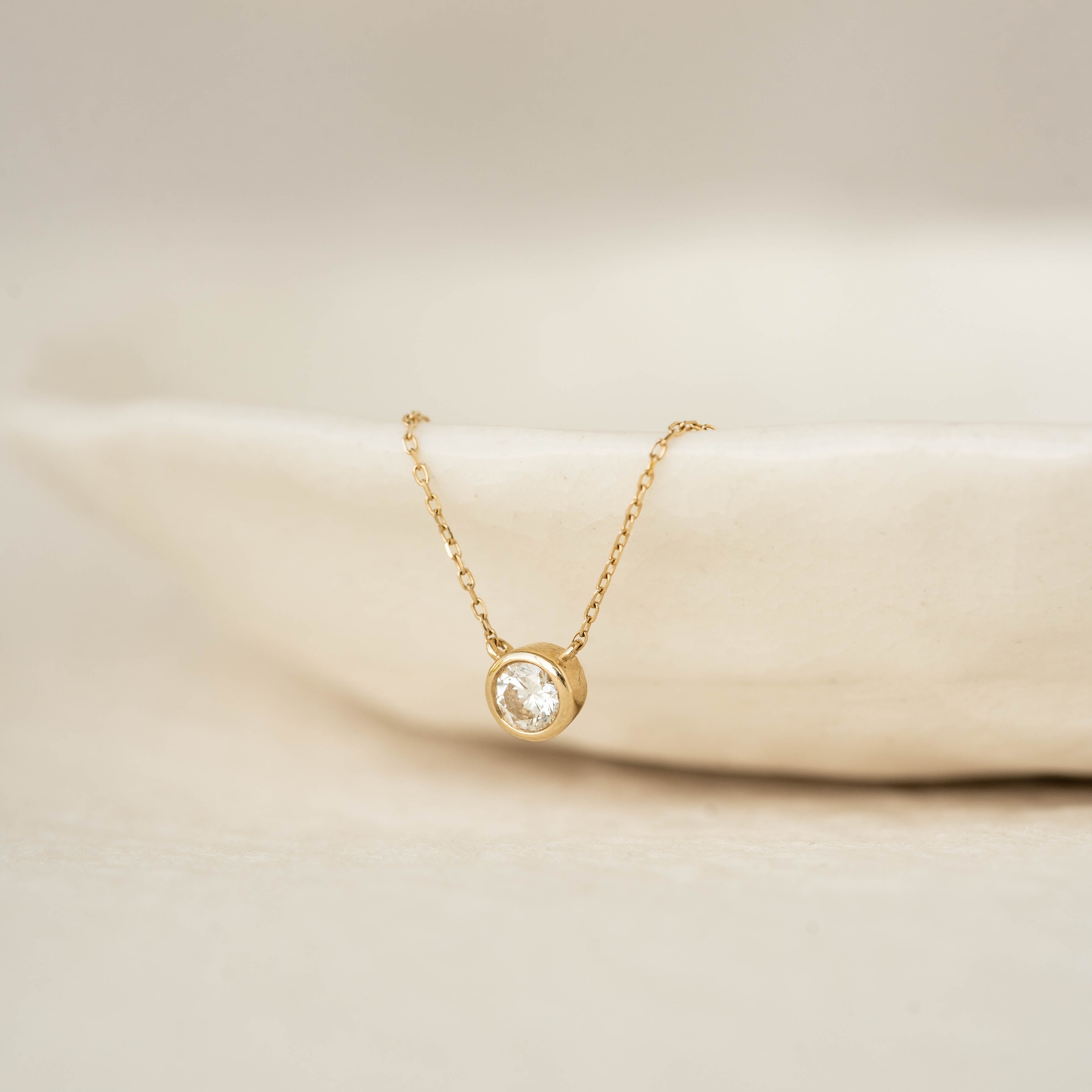 Bezel Set Diamond Necklace 4mm 14k Gold - Ulla
