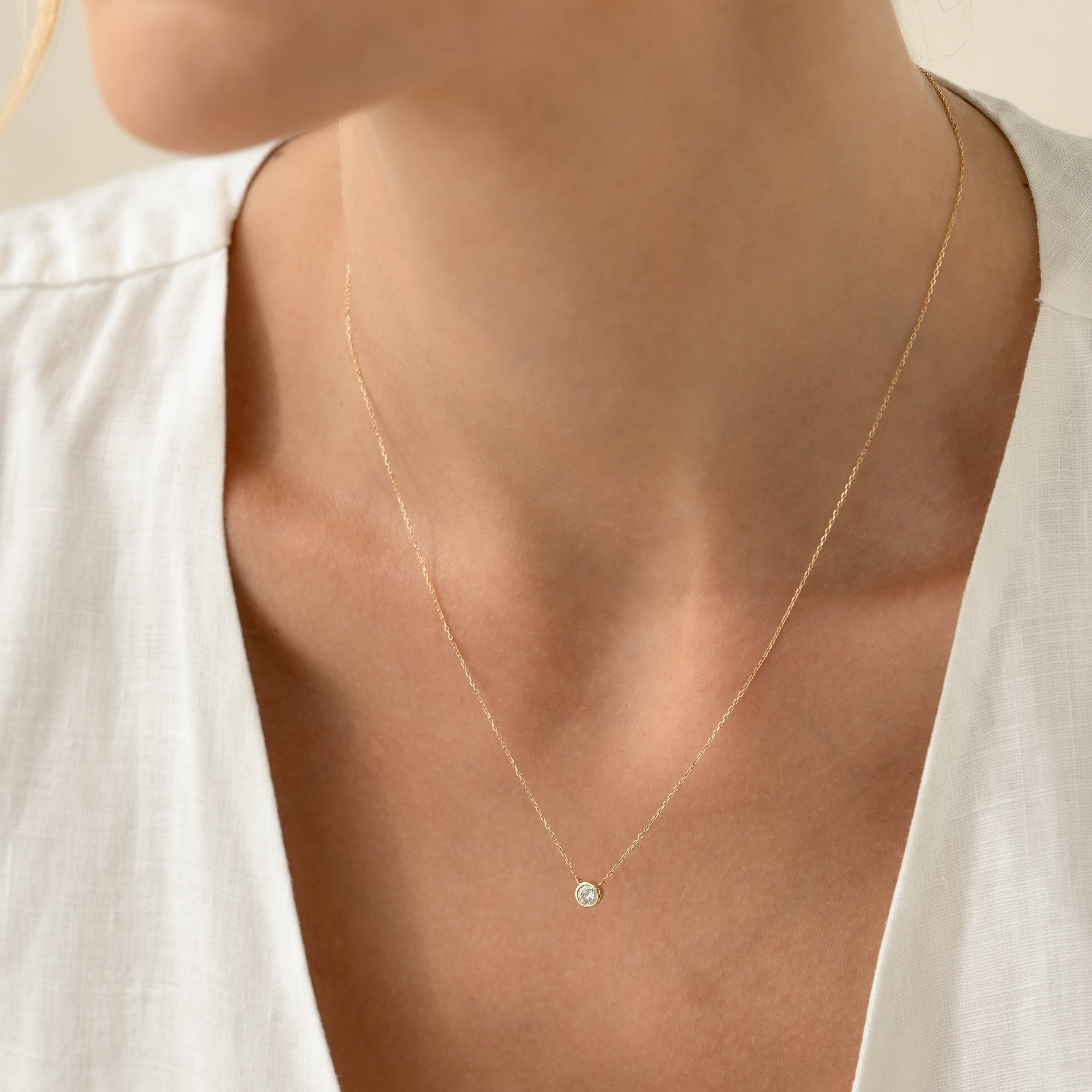 Bezel Set Diamond Necklace 4mm 14k Gold - Ulla