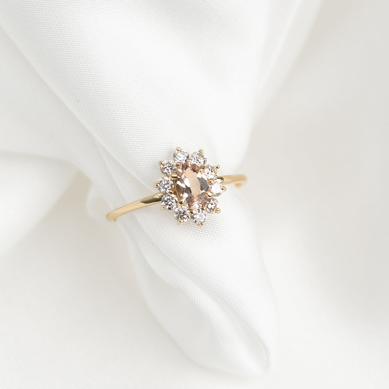 Sunburst Morganite Halo Ring - Evelina