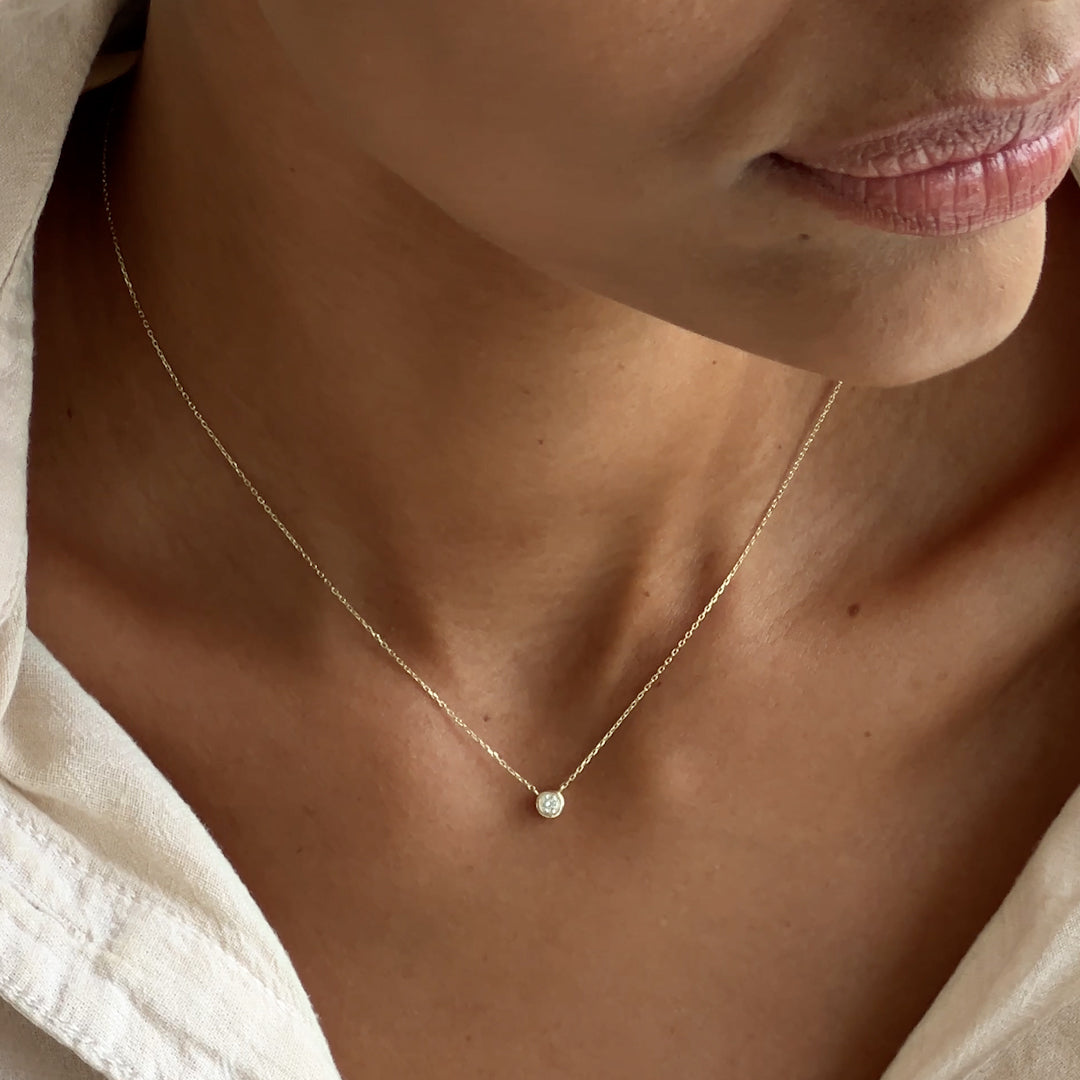 Bezel Set Diamond Necklace 14k Gold - Thais