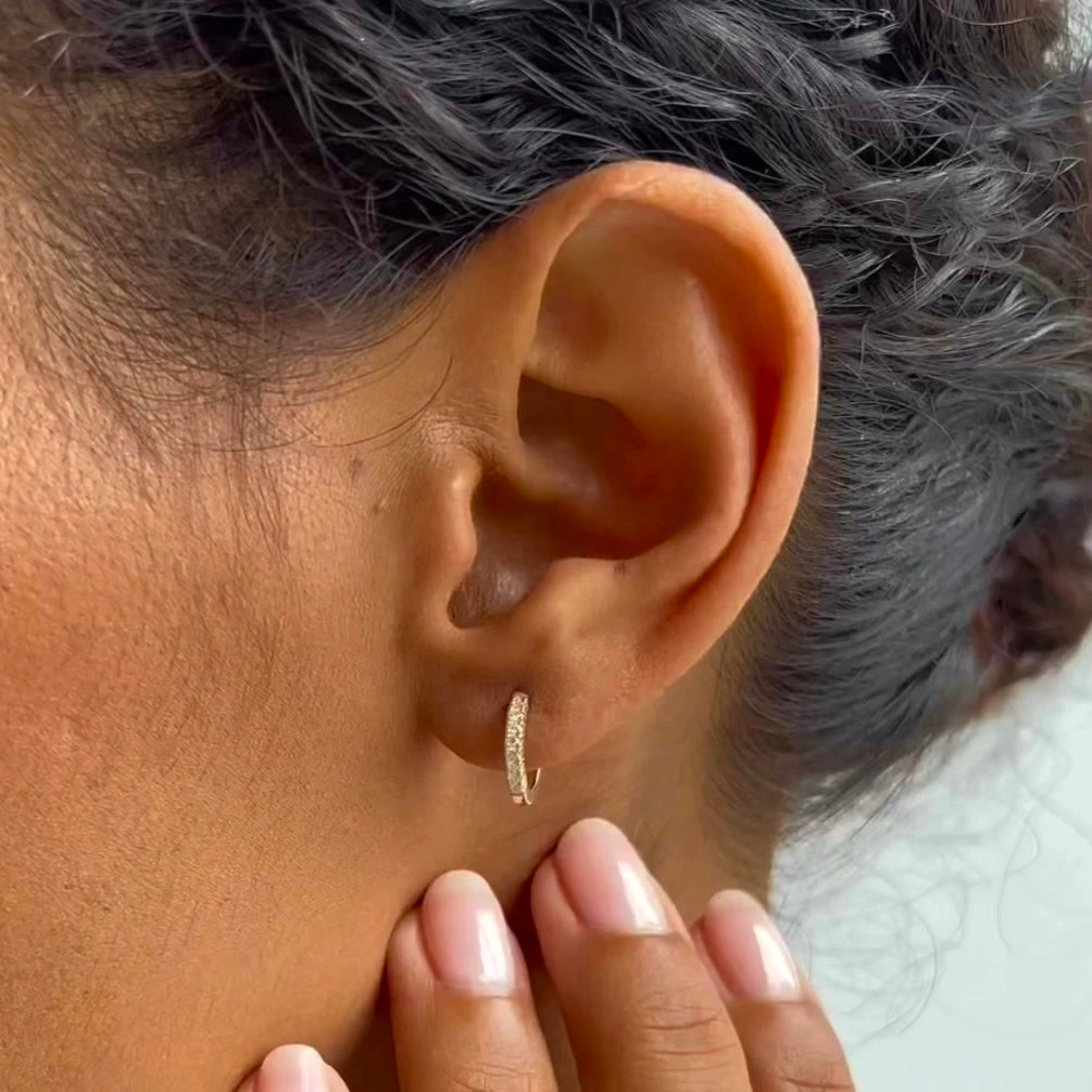 14k Yellow Gold Diamond Huggie Earrings - Susanna