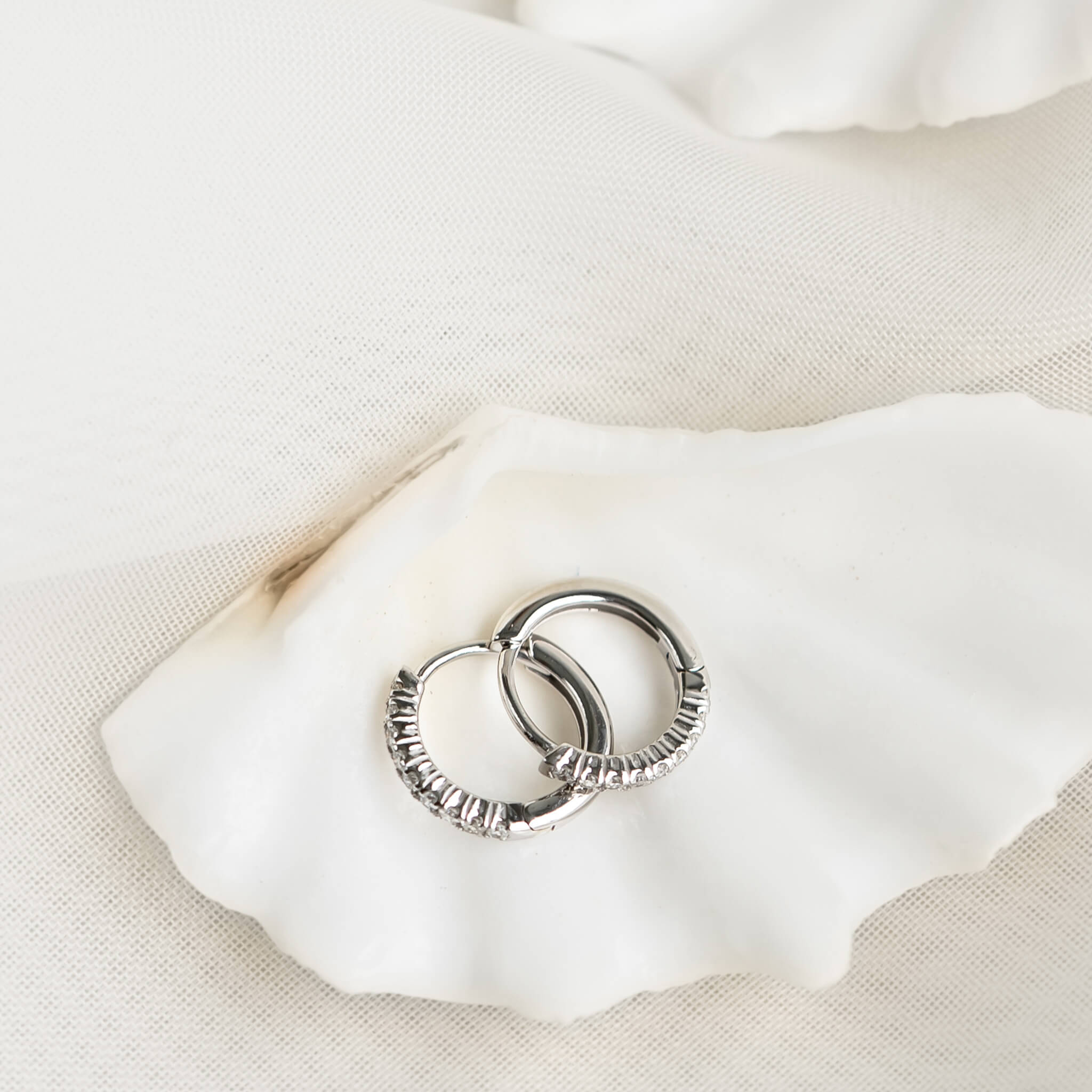 14k White Gold Diamond Huggie Earrings - Susanna