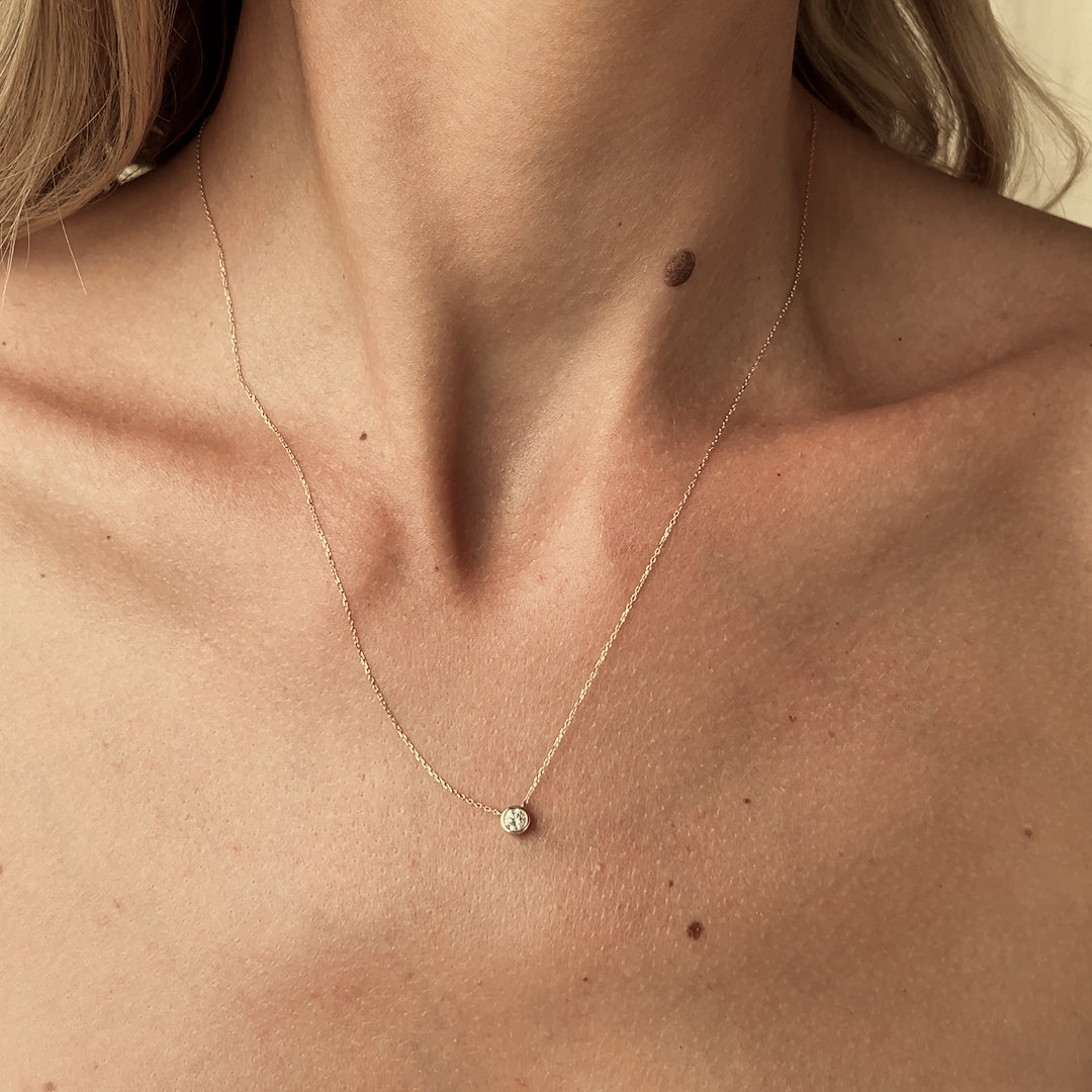 Bezel Set Diamond Necklace 4mm 14k Gold - Ulla