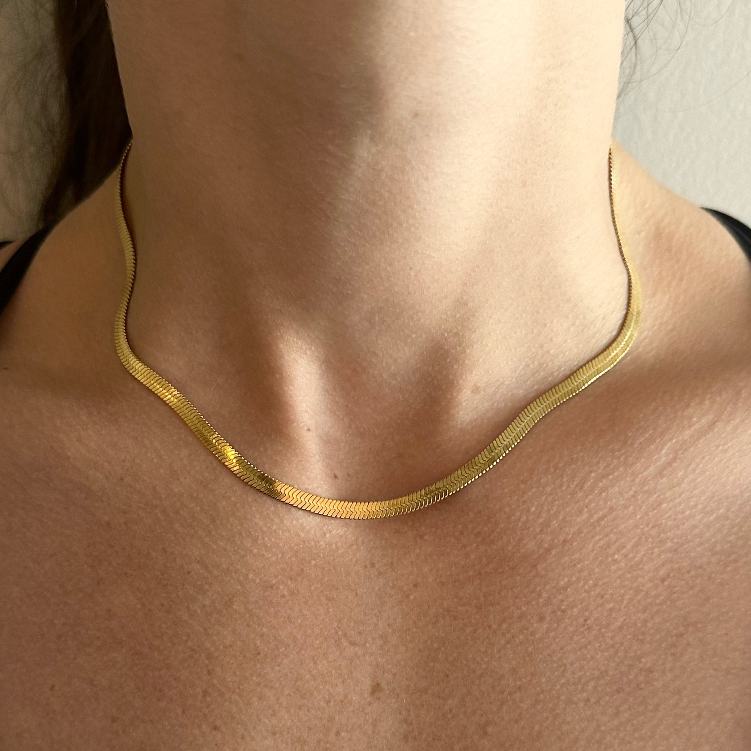 14K Gold Herringbone Chain Necklace