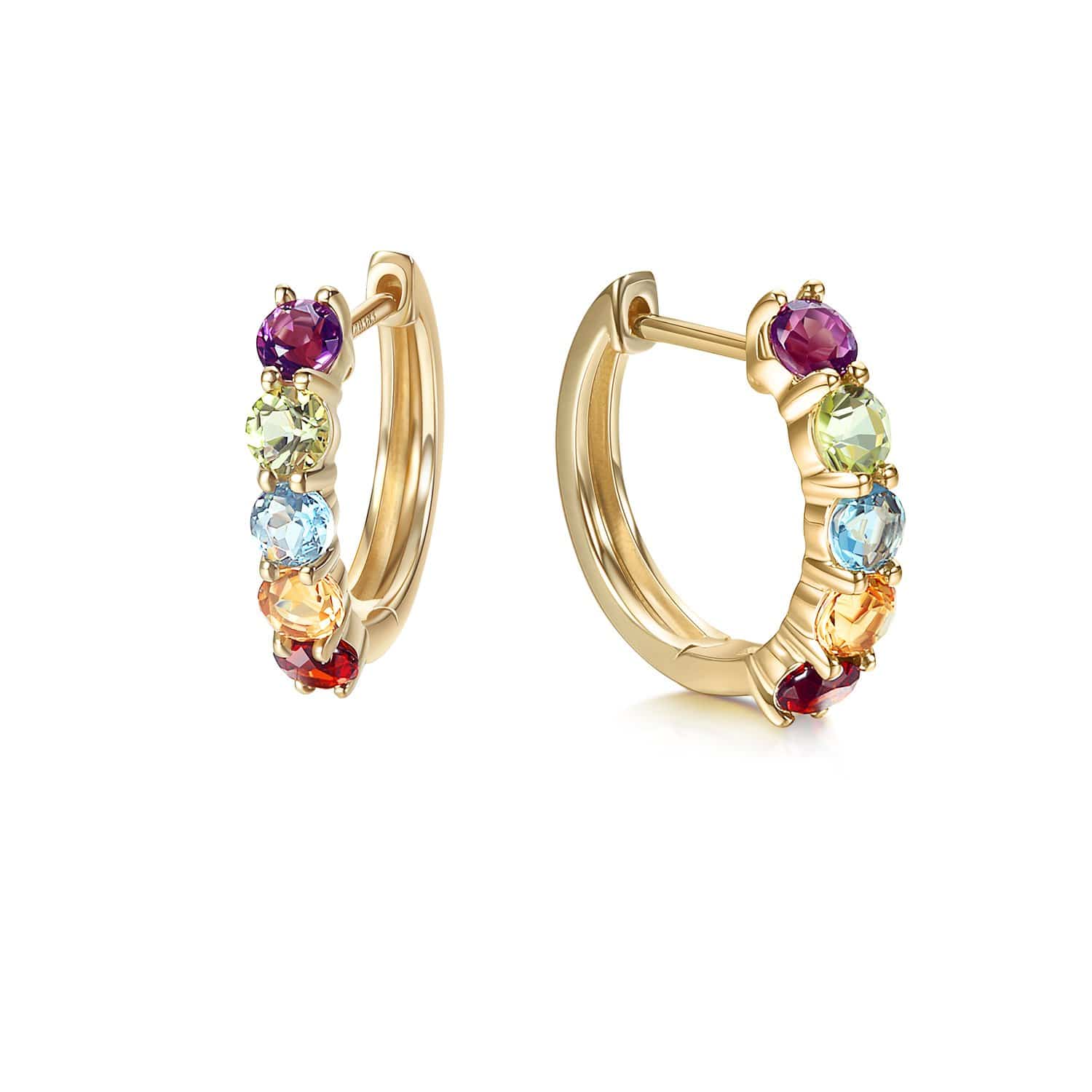 14k Rainbow Gemstones Huggie Cartilage Hoop Earrings