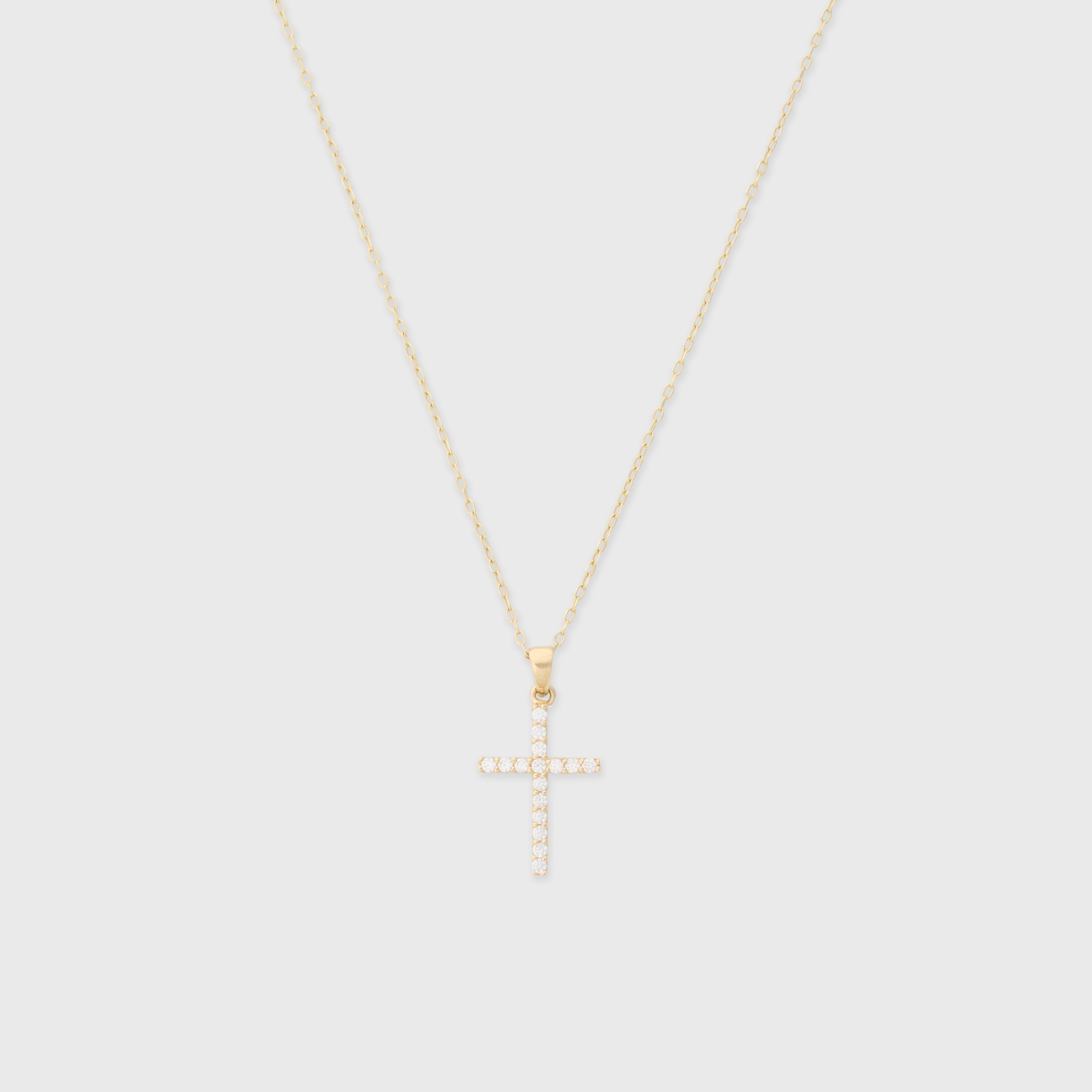 14k pavé cross necklace
