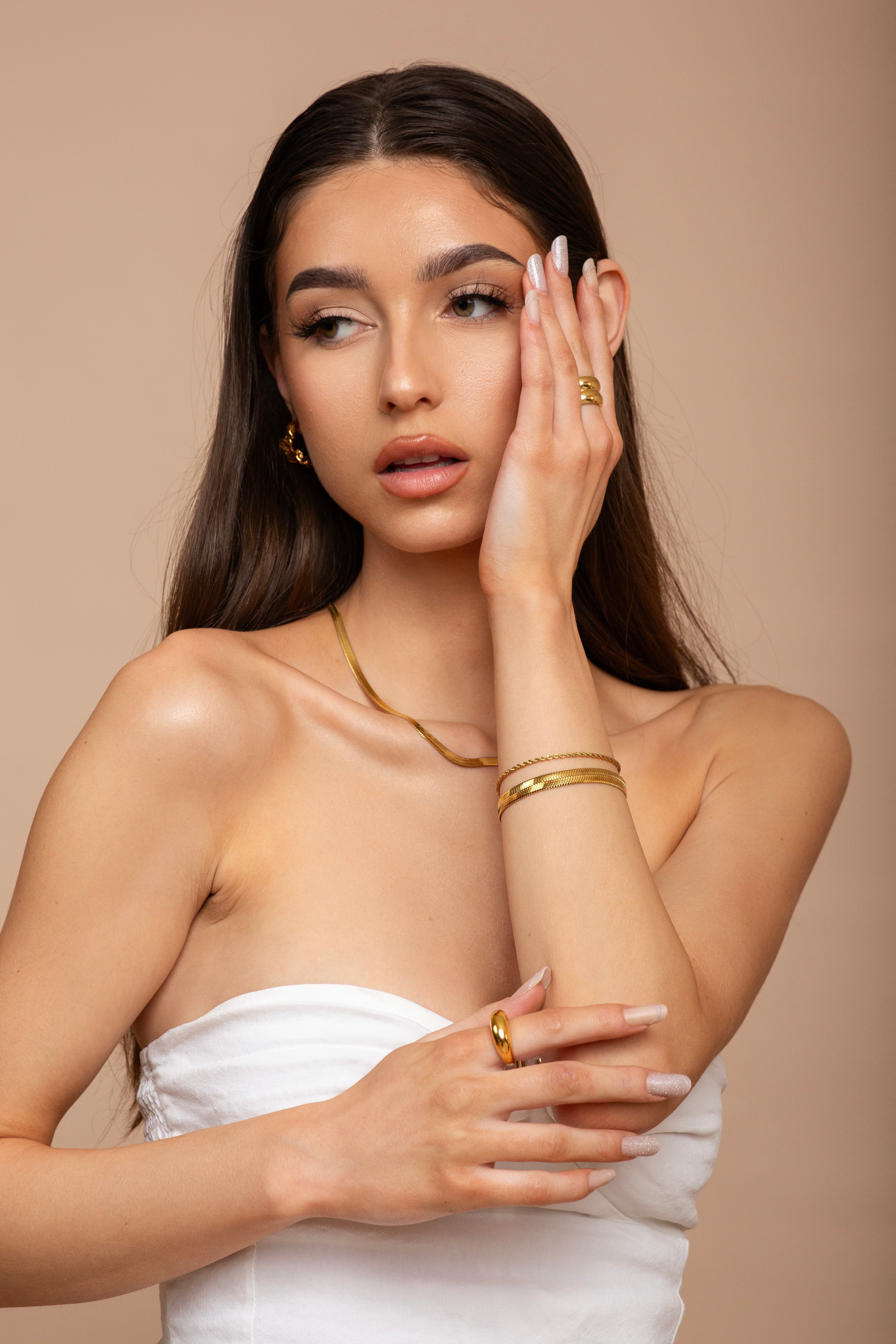 14K Gold Herringbone Chain Bracelet