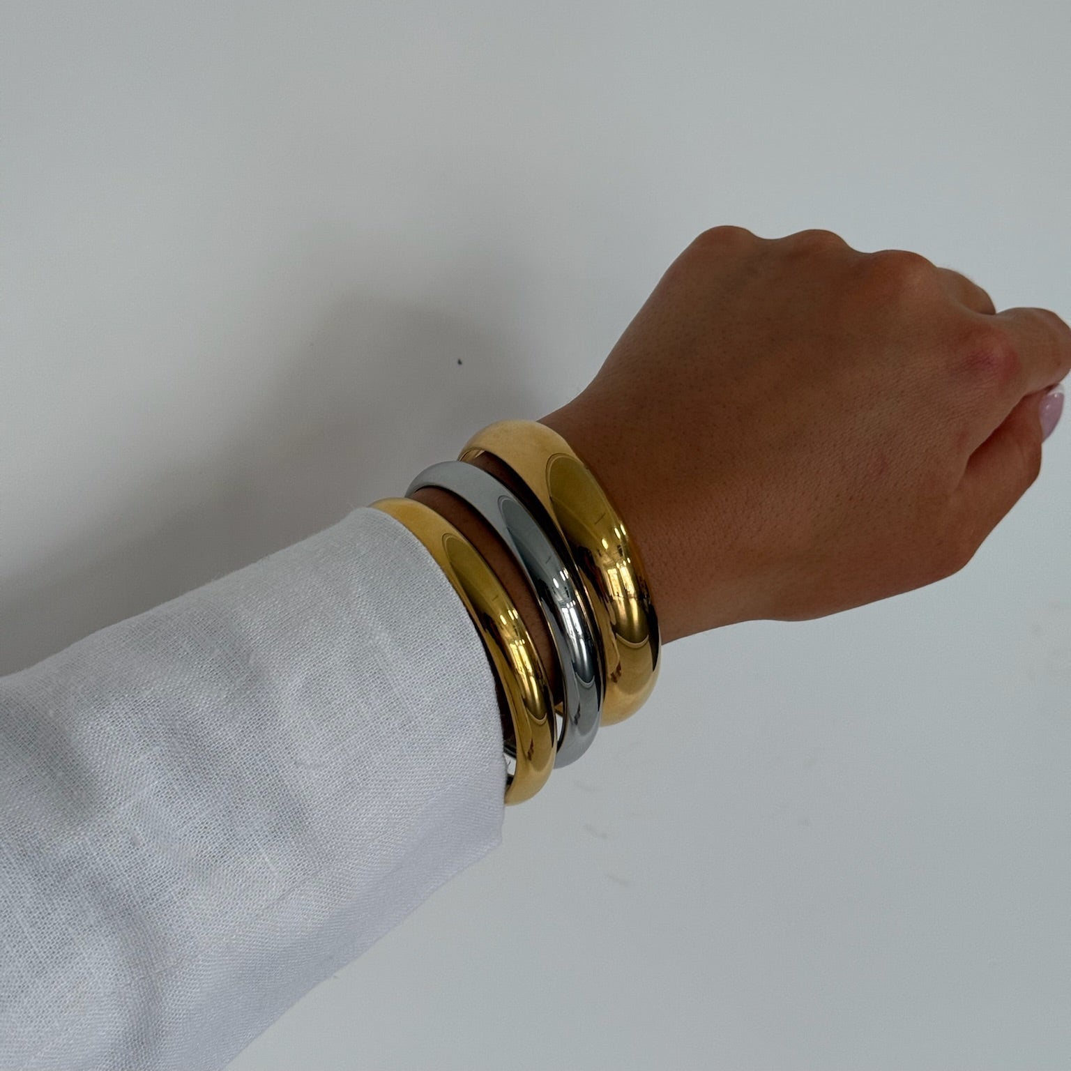 mixed metal statement bangle triple stack (10+15mm)