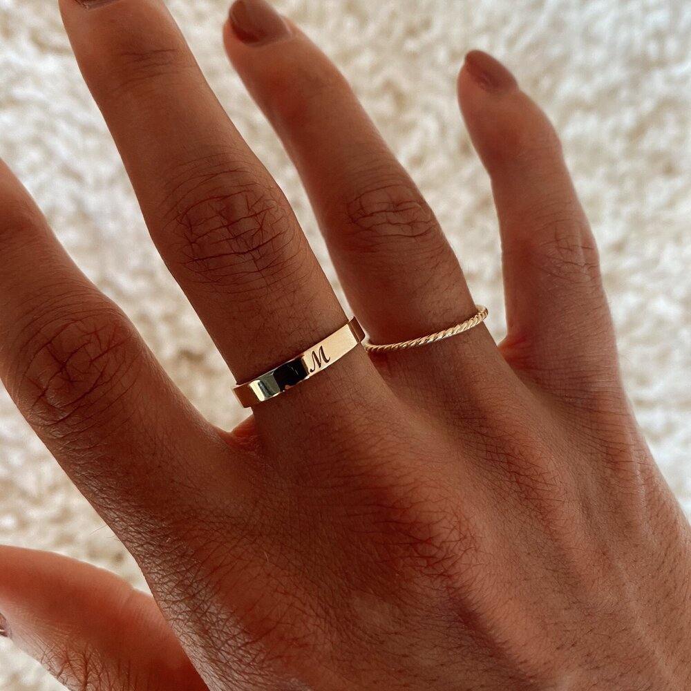 14k custom vintage script ring