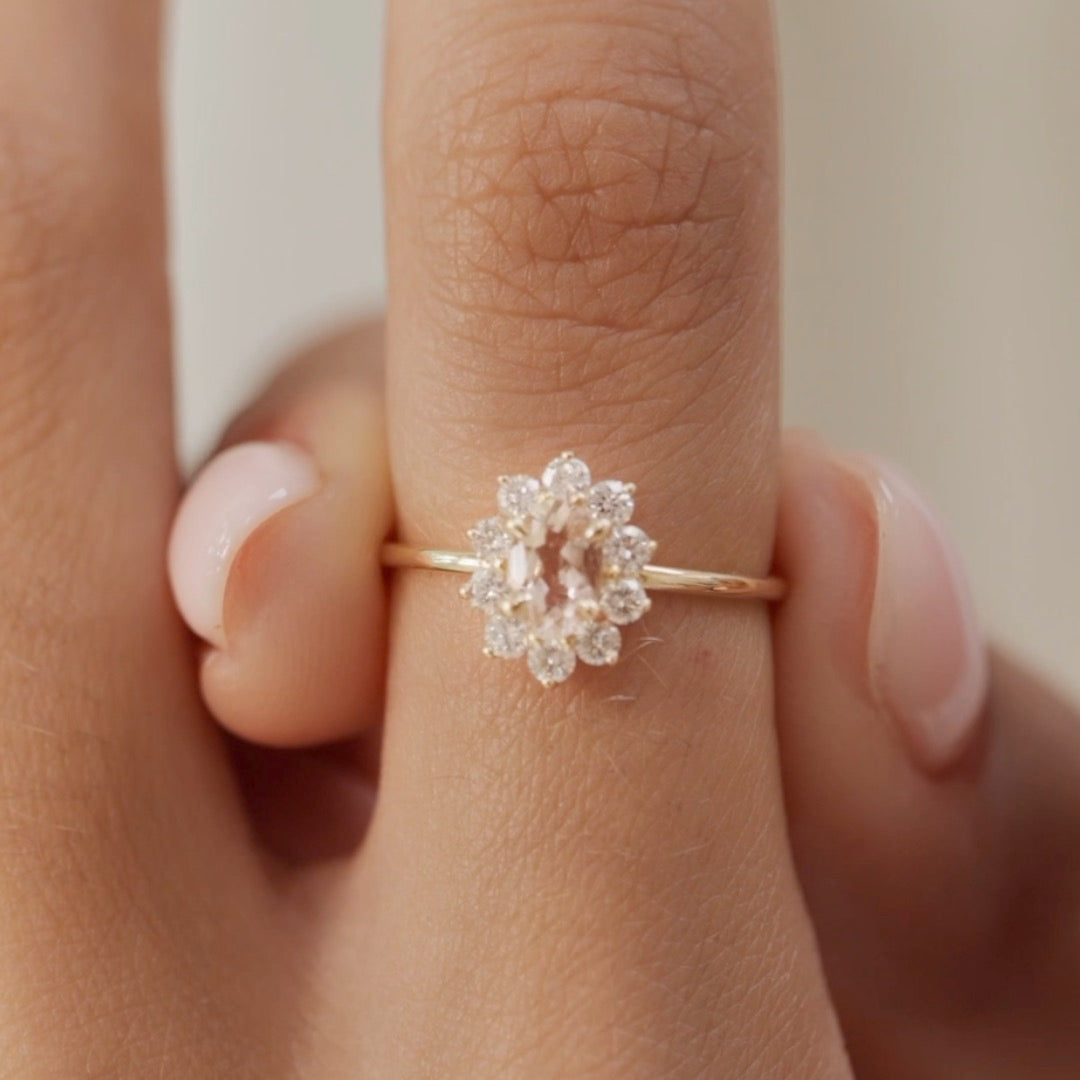 Sunburst Morganite Halo Ring - Evelina
