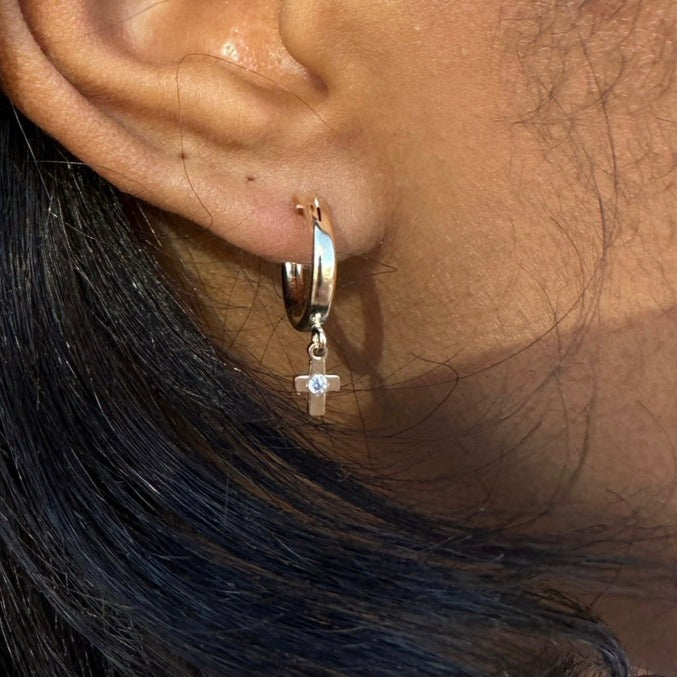 dainty cross mini hoops (13mm)