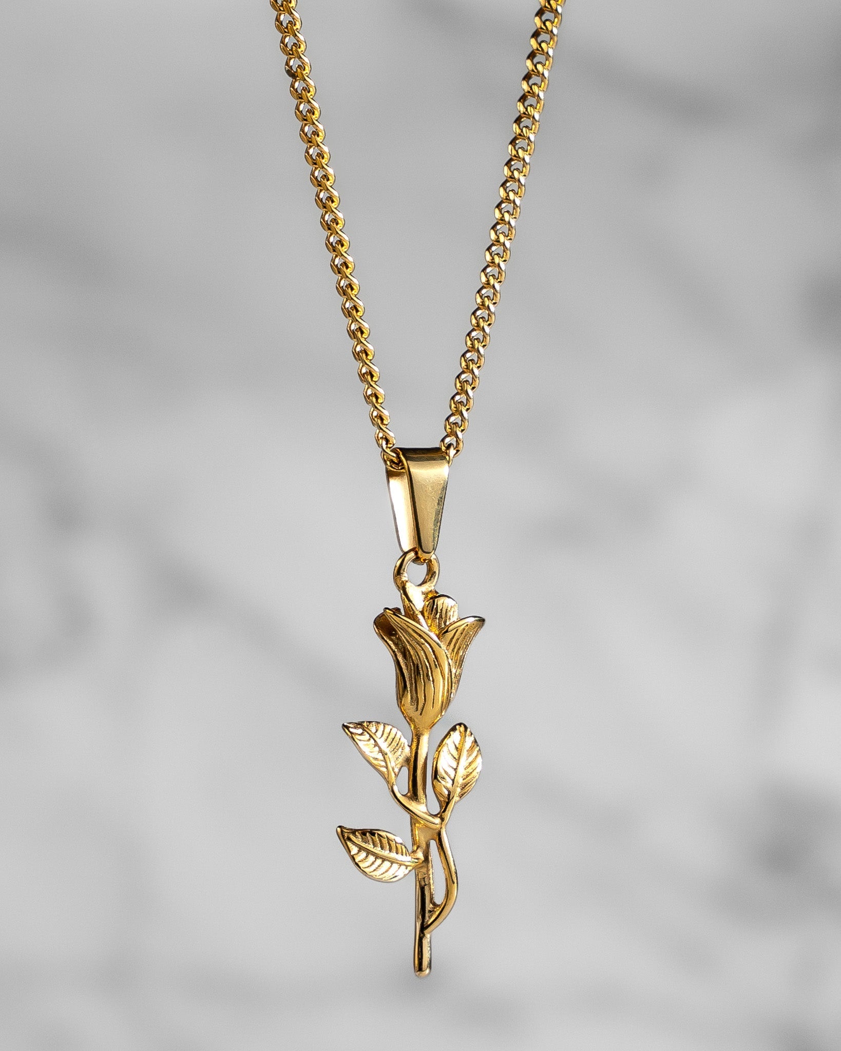14K gold rose pendant necklace