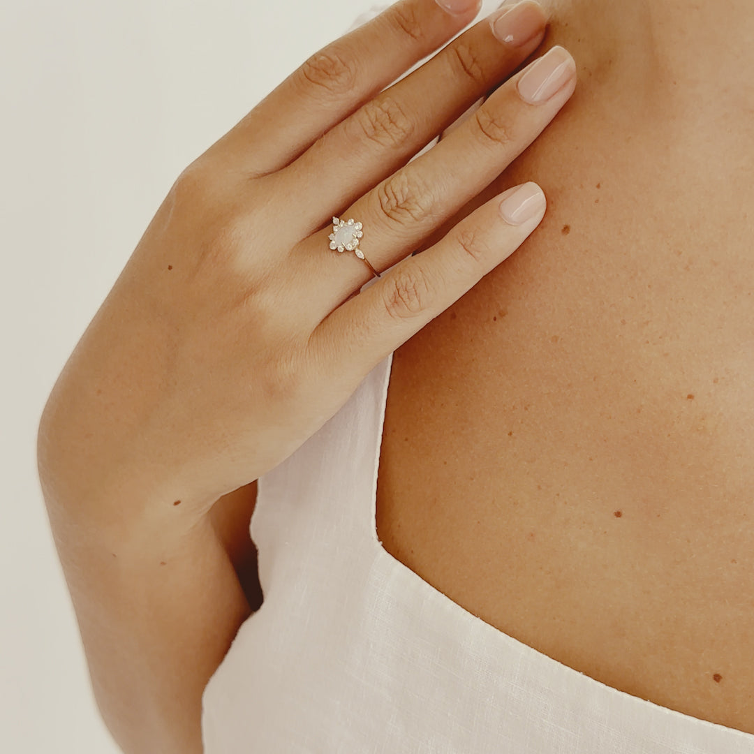 Sunburst Opal Halo Ring - Solana