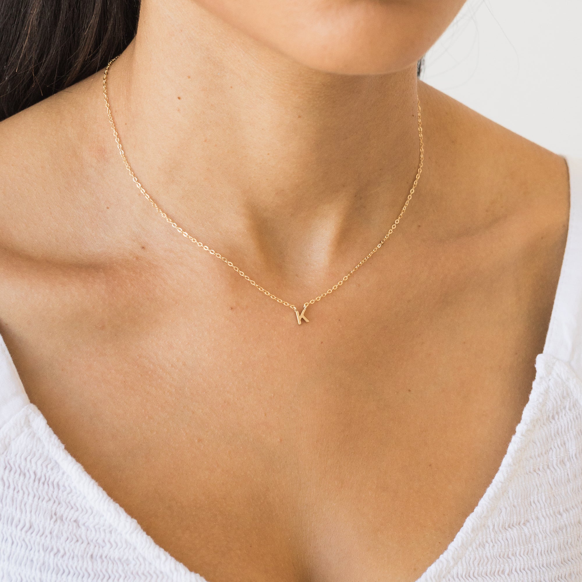 14K GOLD Tiny Initial Necklace