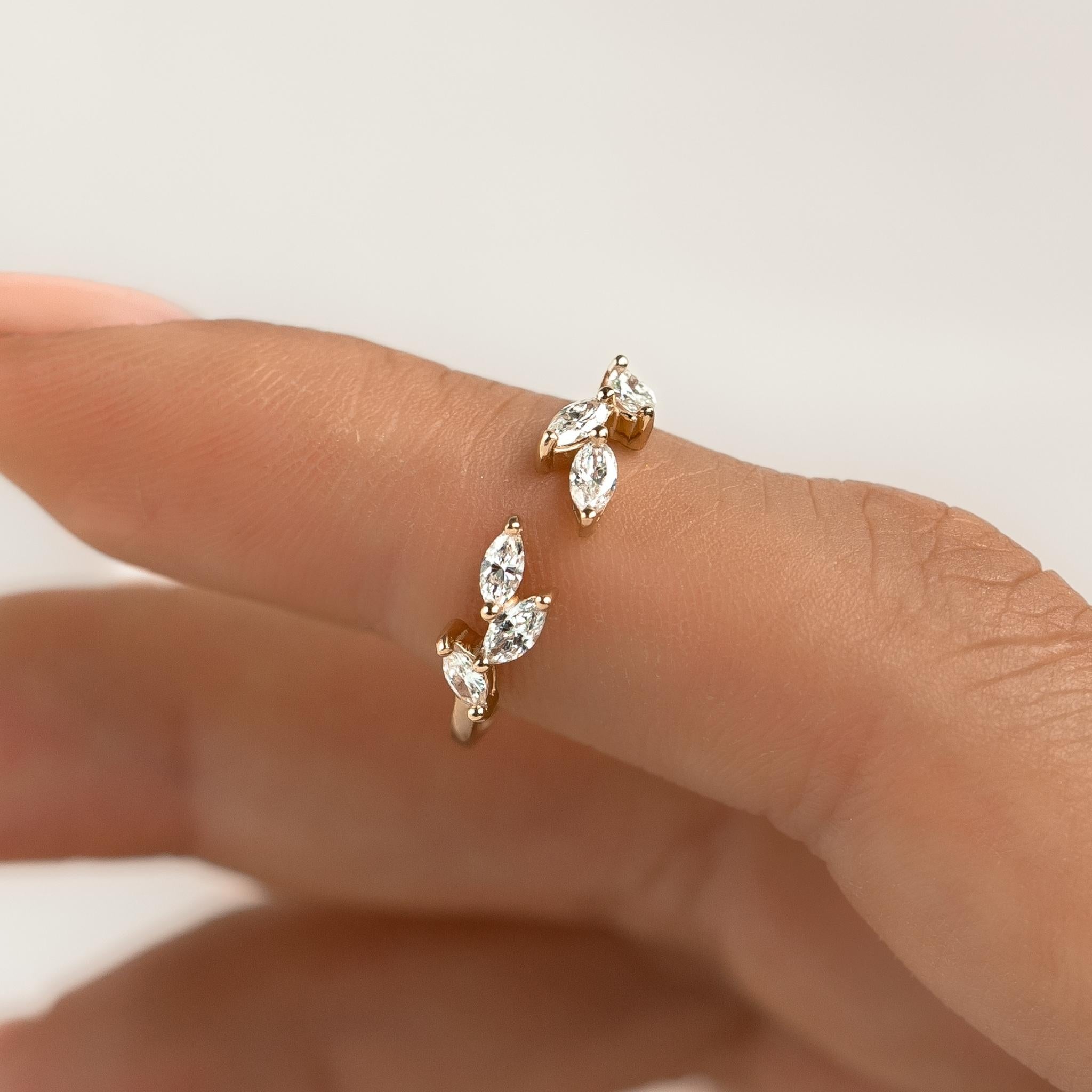 14k Gold  Open Diamond Leaf Ring