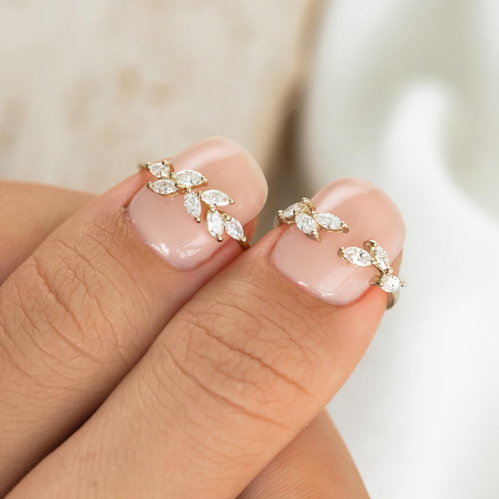 14k Gold  Open Diamond Leaf Ring