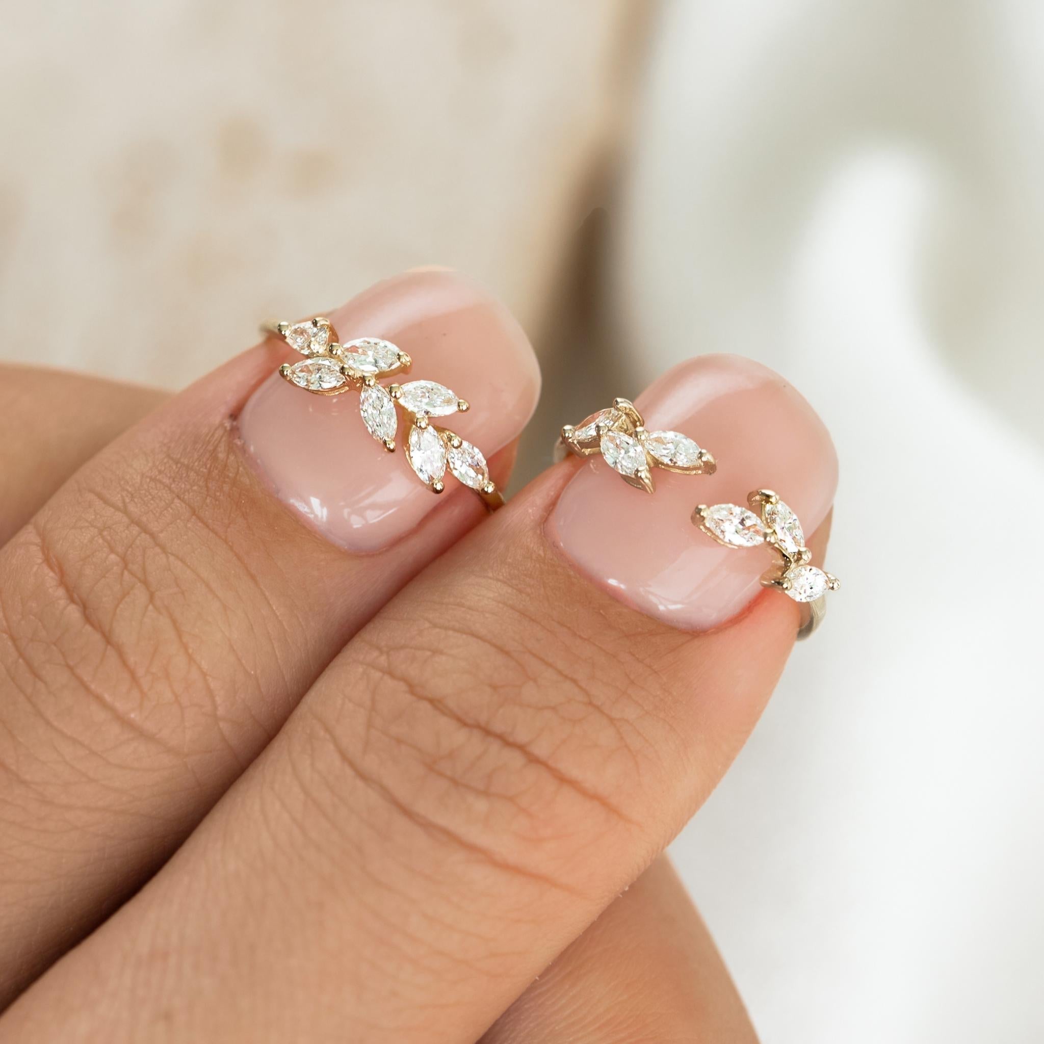 14k Gold  Open Diamond Leaf Ring