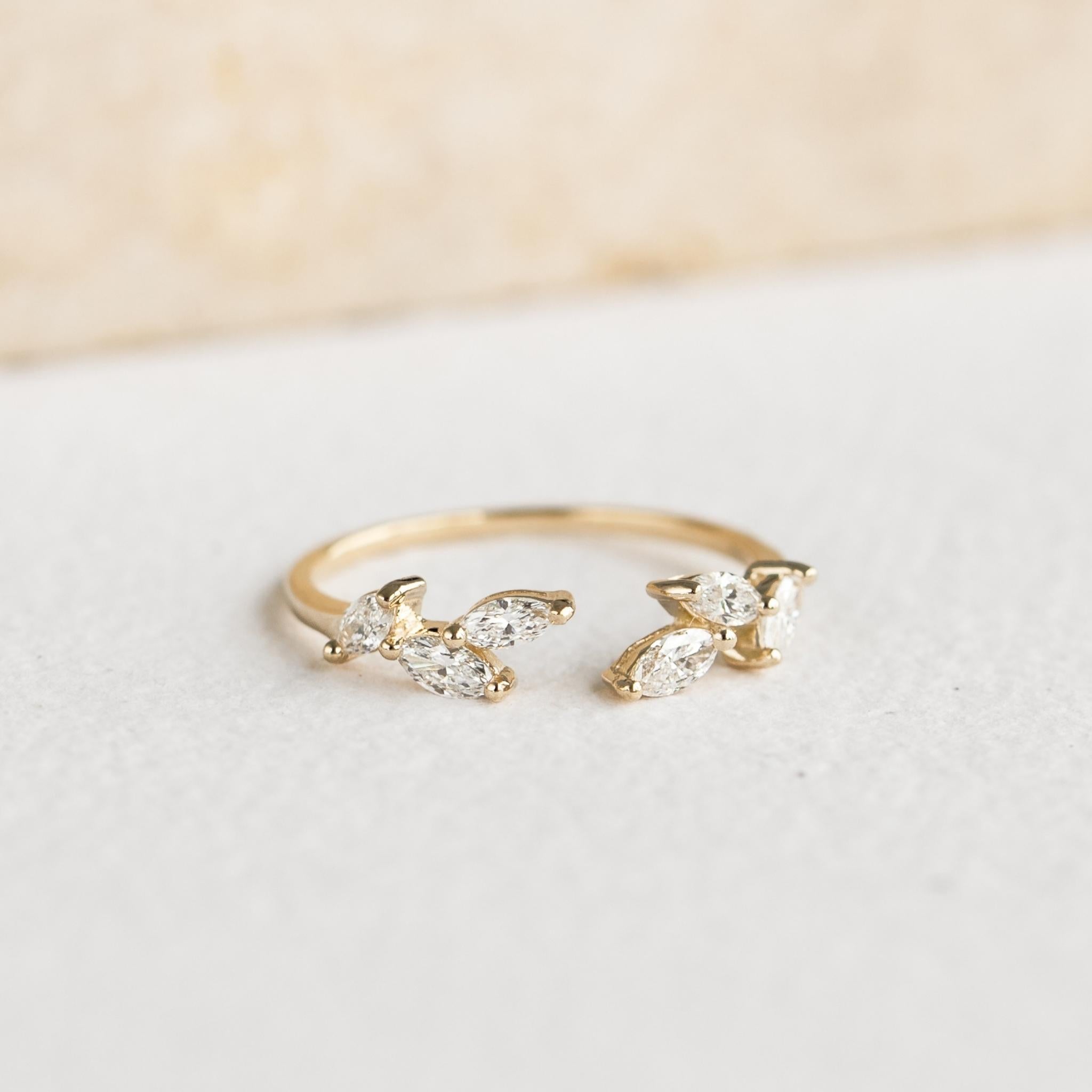 14k Gold  Open Diamond Leaf Ring