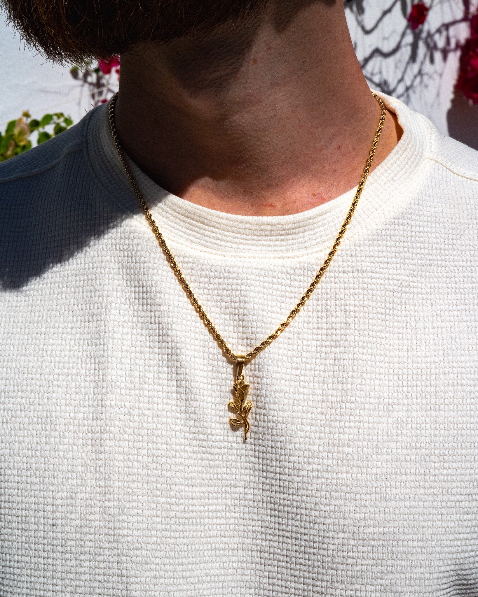 14K gold rose pendant necklace