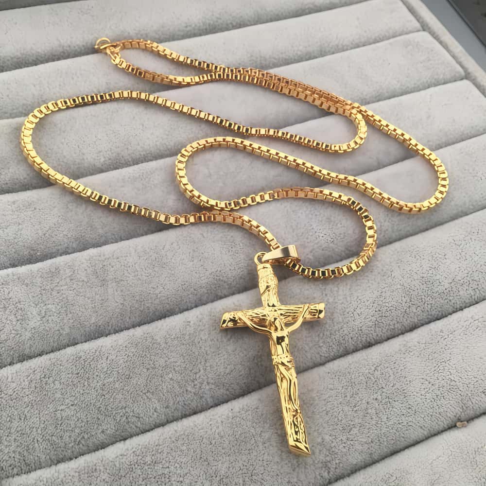14K Gold Lamb of God Cross Necklace