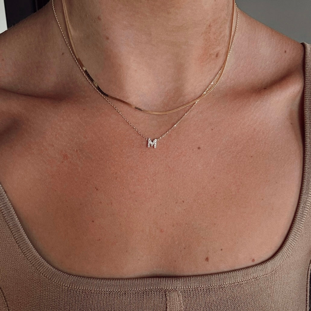 14k diamond initial necklace