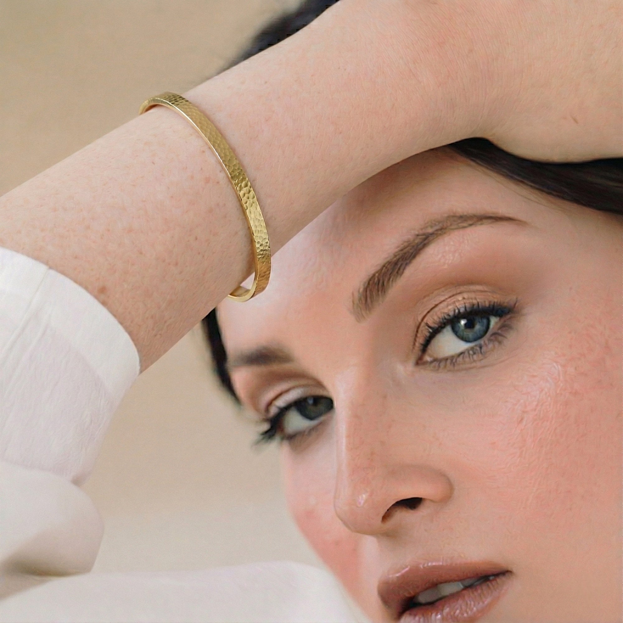 14K Gold Elara Hammered Cuff Bracelet