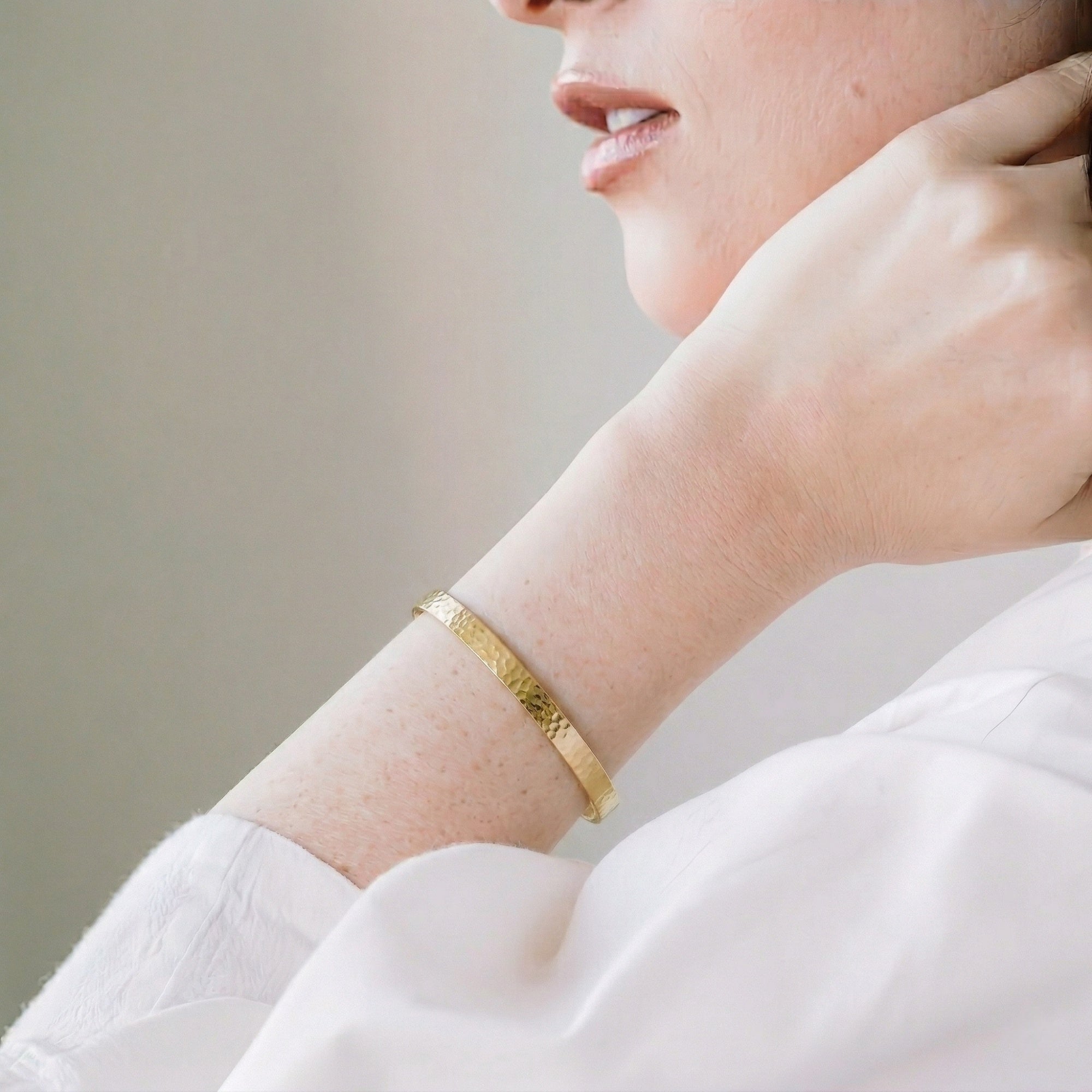 14K Gold Elara Hammered Cuff Bracelet
