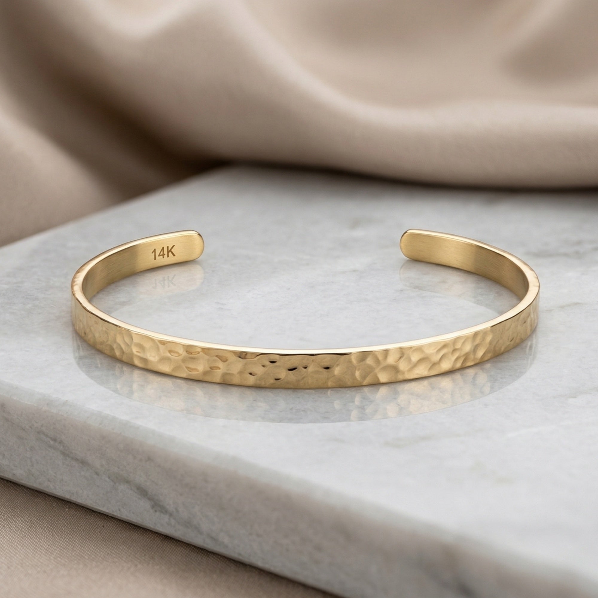 14K Gold Elara Hammered Cuff Bracelet