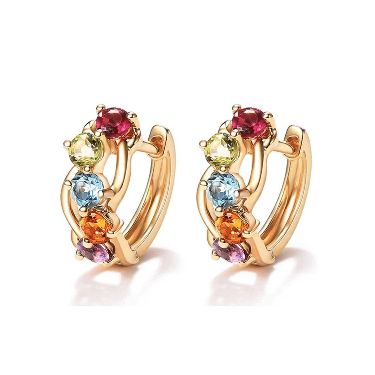 14K  Gold Multicolored Gemstone Hoop Earrings