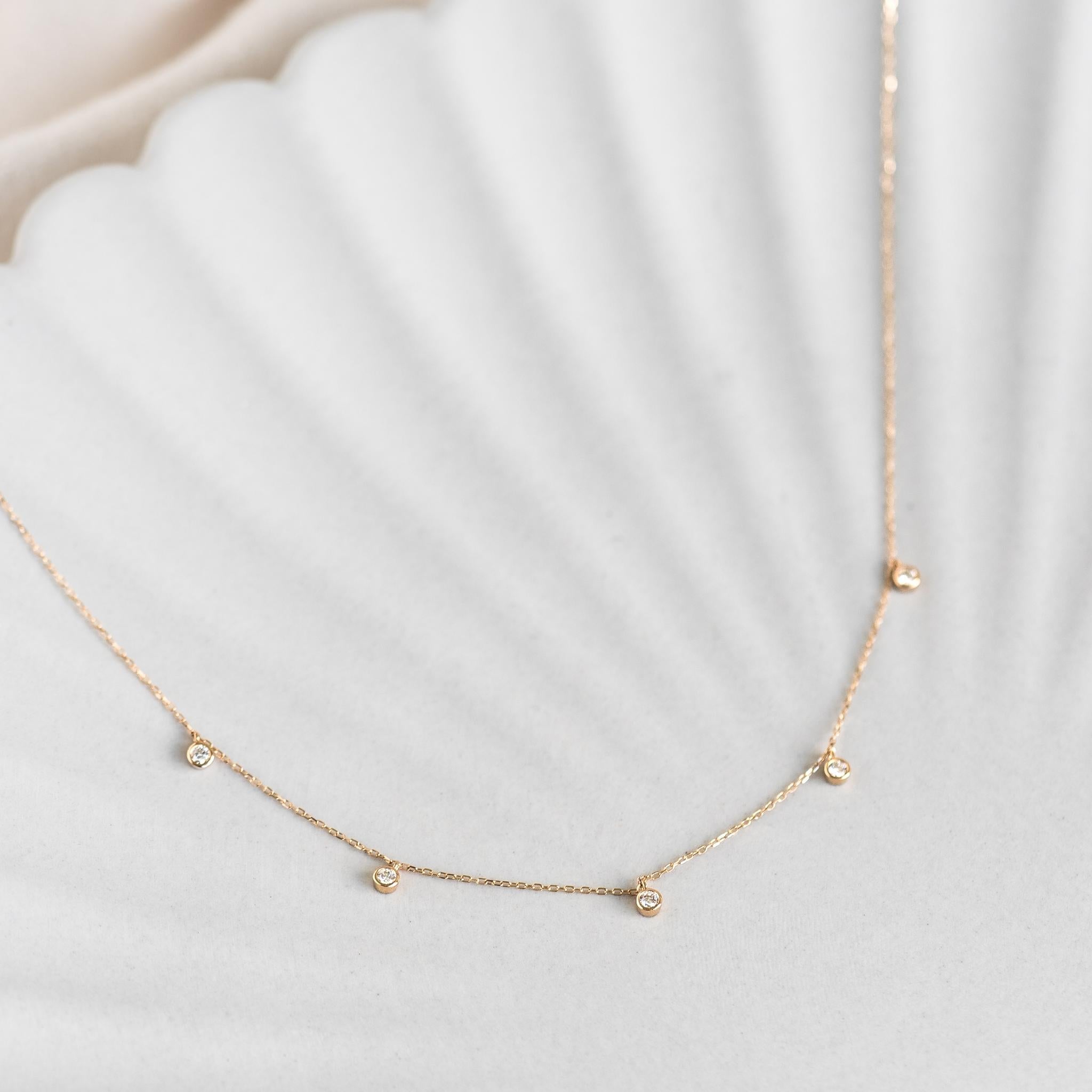 5-Diamond Necklace 14k Gold