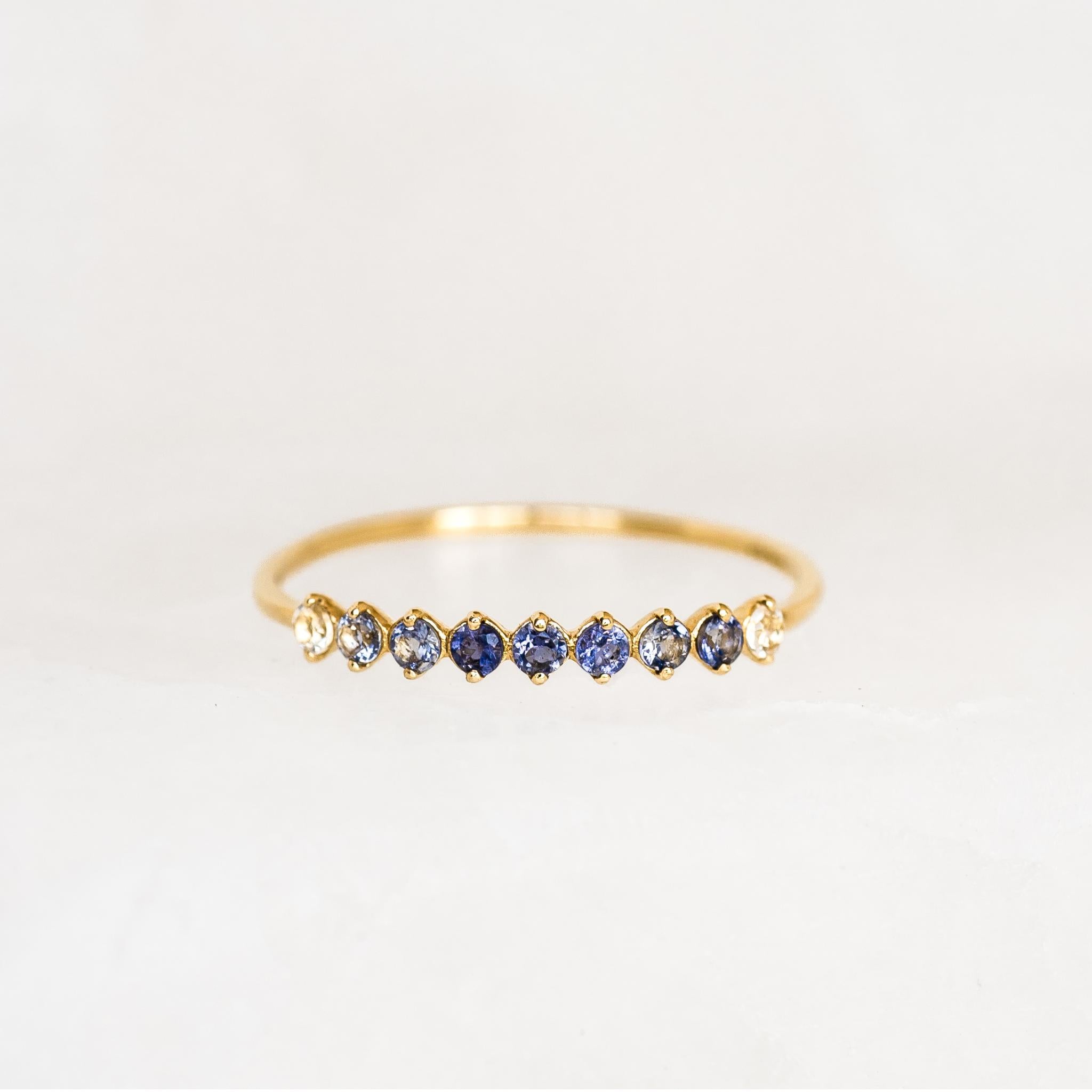 December Birthstone Ring 14k Gold - Ombre Cordierite