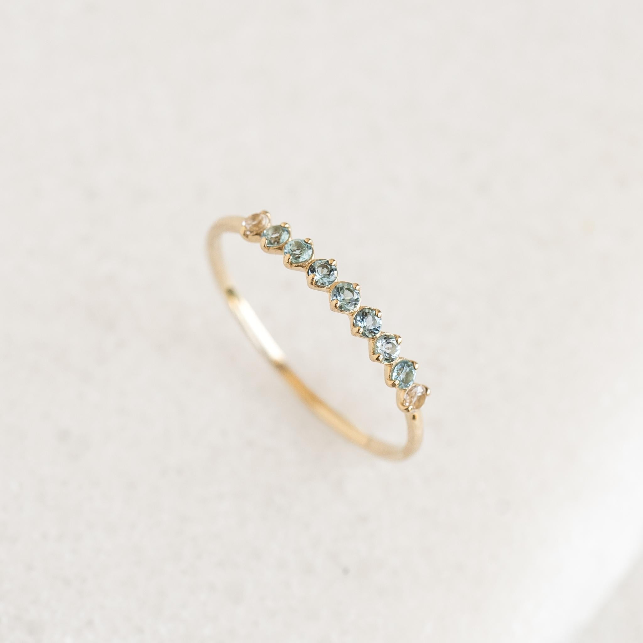 September Birthstone Ring 14k Gold - Ombre London Blue Topaz